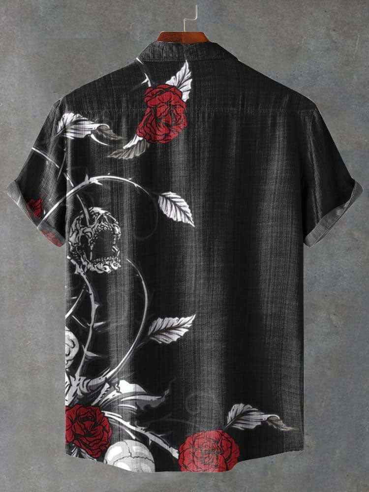 Vintage Mystical Gothic Skull Rose Printed Casual  Shirt