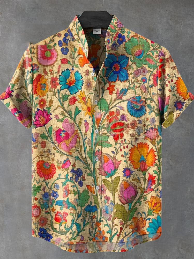 Men's Indian Folk Floral Print Art Casual  Shirt