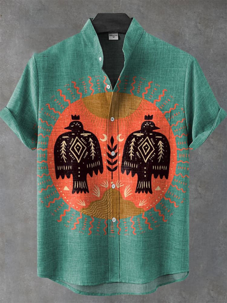 Vintage Ethnic Tribal Bird Art Print Casual  Shirt