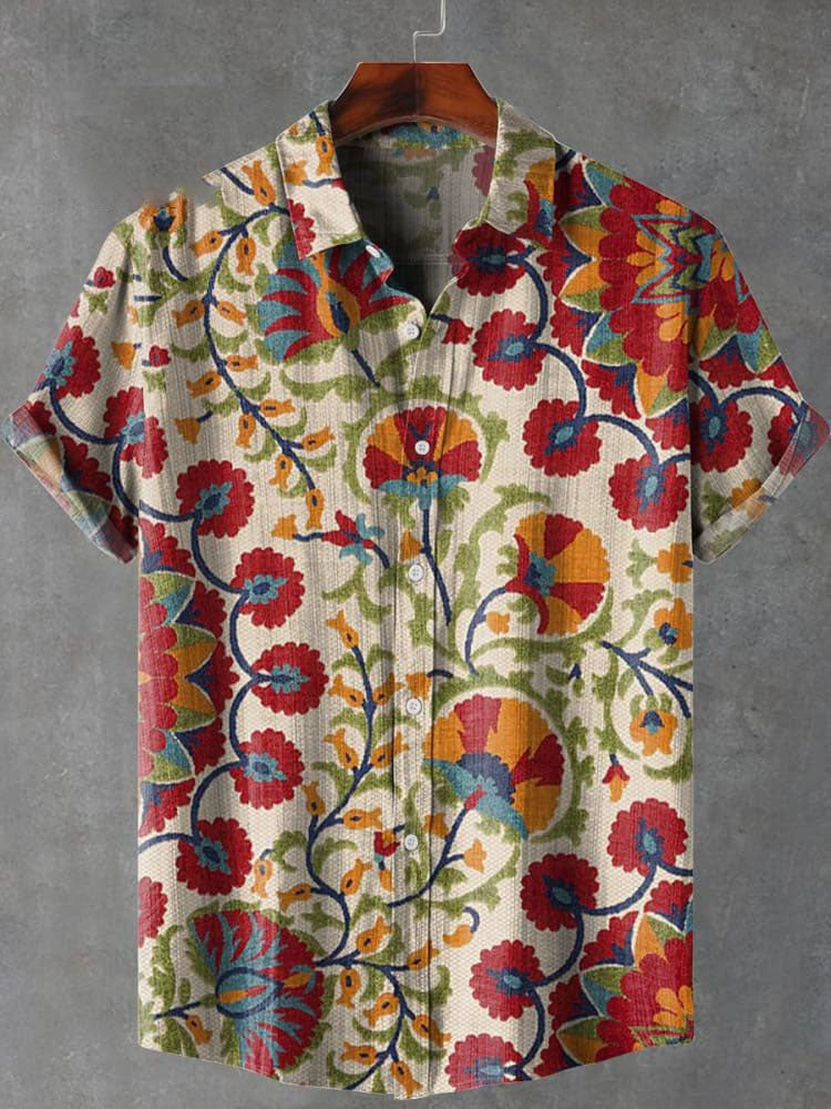 Vintage Ethnic Pattern Flowers Art Print Casual  Shirt