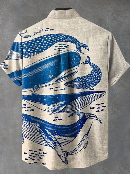 Vintage Whale Shark Art Print Casual  Shirt