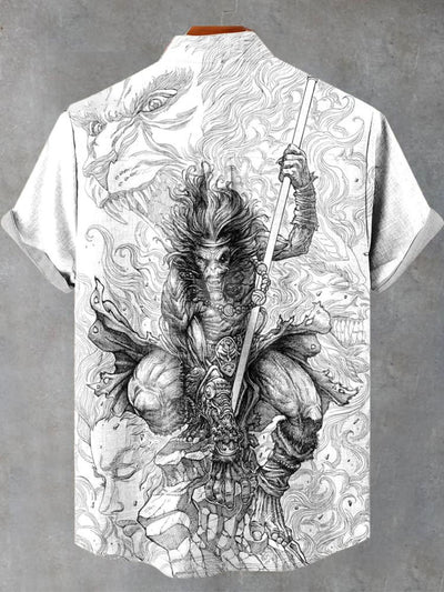 Monkey King Journey to the West Wukong Printed Casual  Shirt