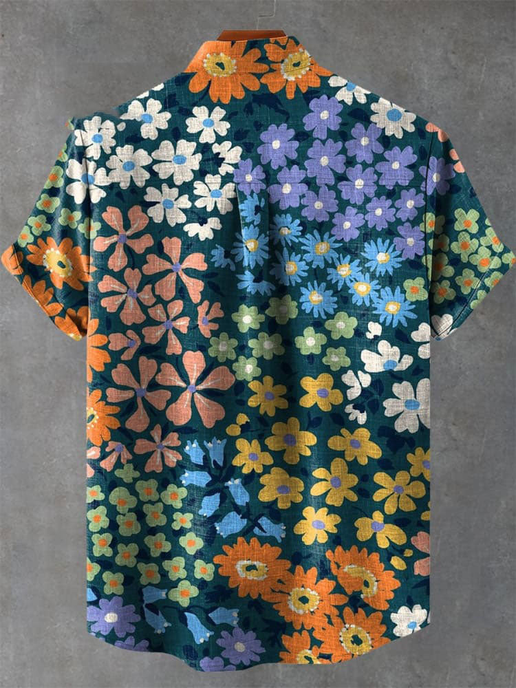 Vintage Colorful Floral Art Print Casual  Shirt