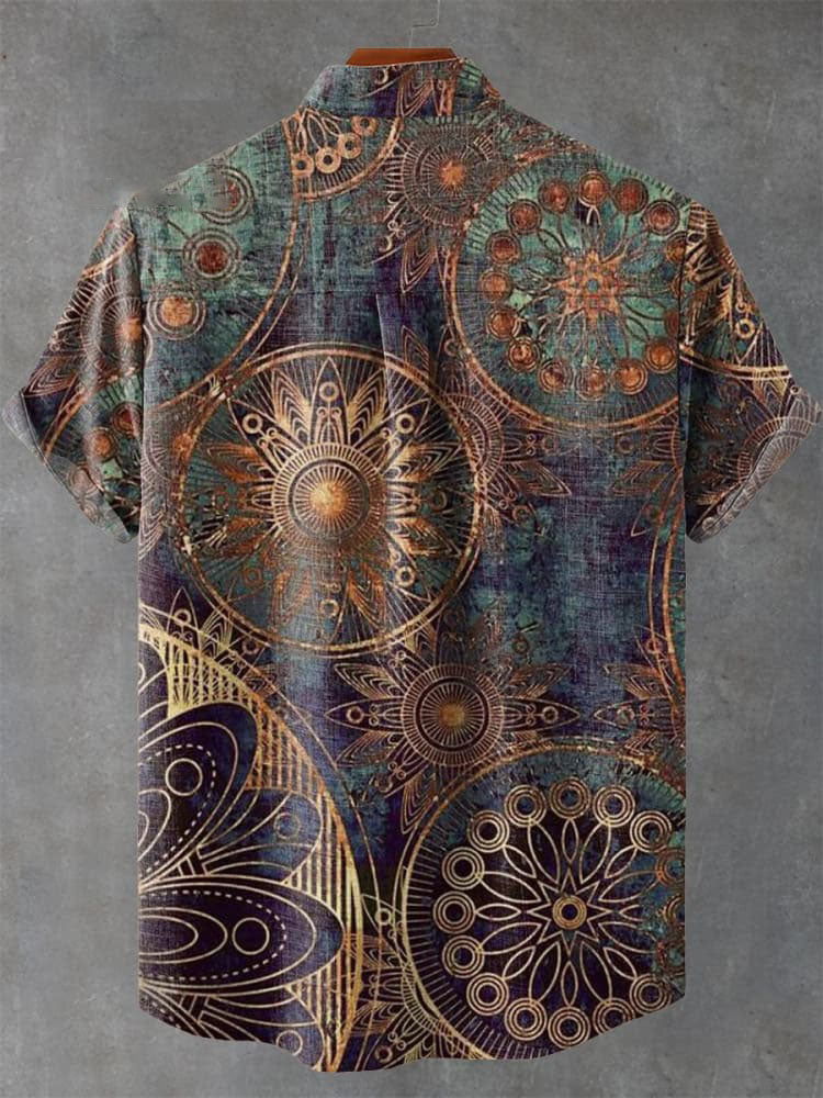 Gradient Background Dark Gold Printed Decorative Pattern Casual  Shirt