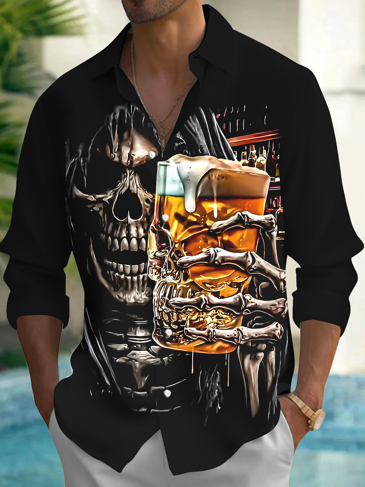 Skull Men's Pocket Long Sleeve Shirts