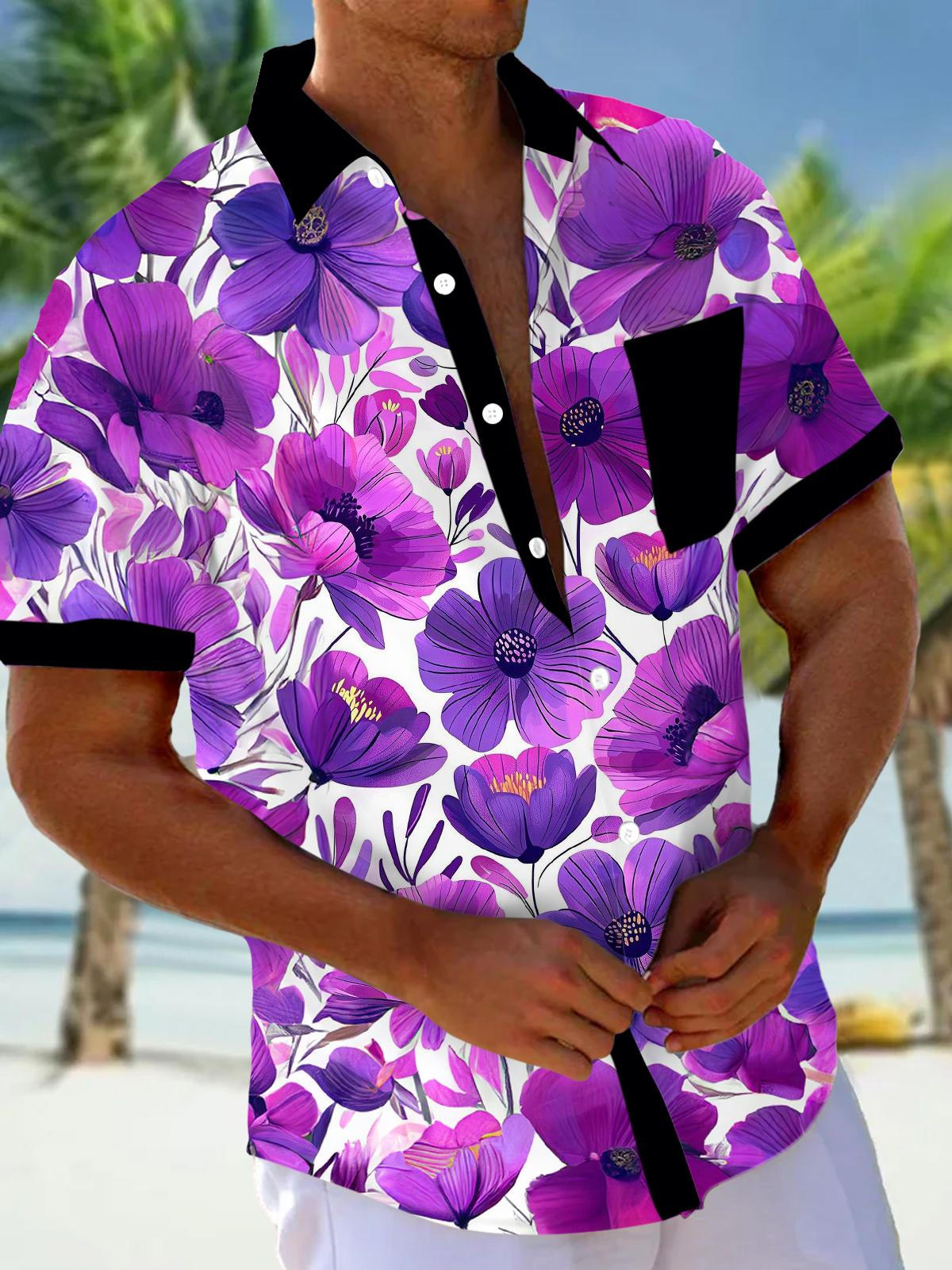 Floral Men's Pocket Short Sleeve Shirts