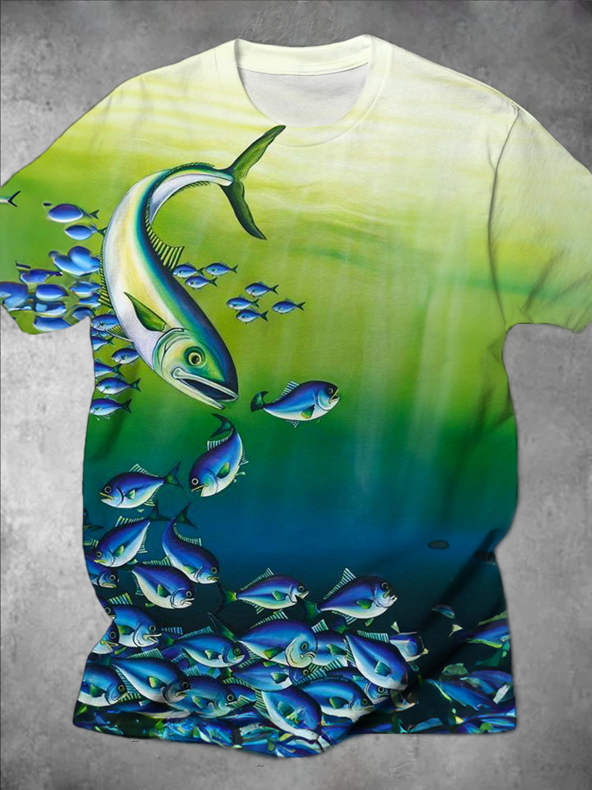 Ocean Fish Print Round Neck Short Sleeve Men's T-shirt