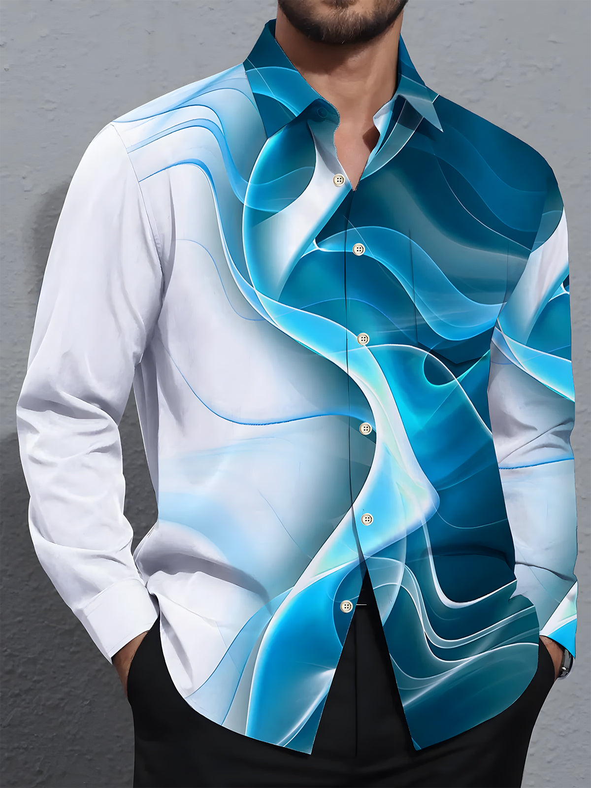 Abstract Men's Pocket Long Sleeve Shirts