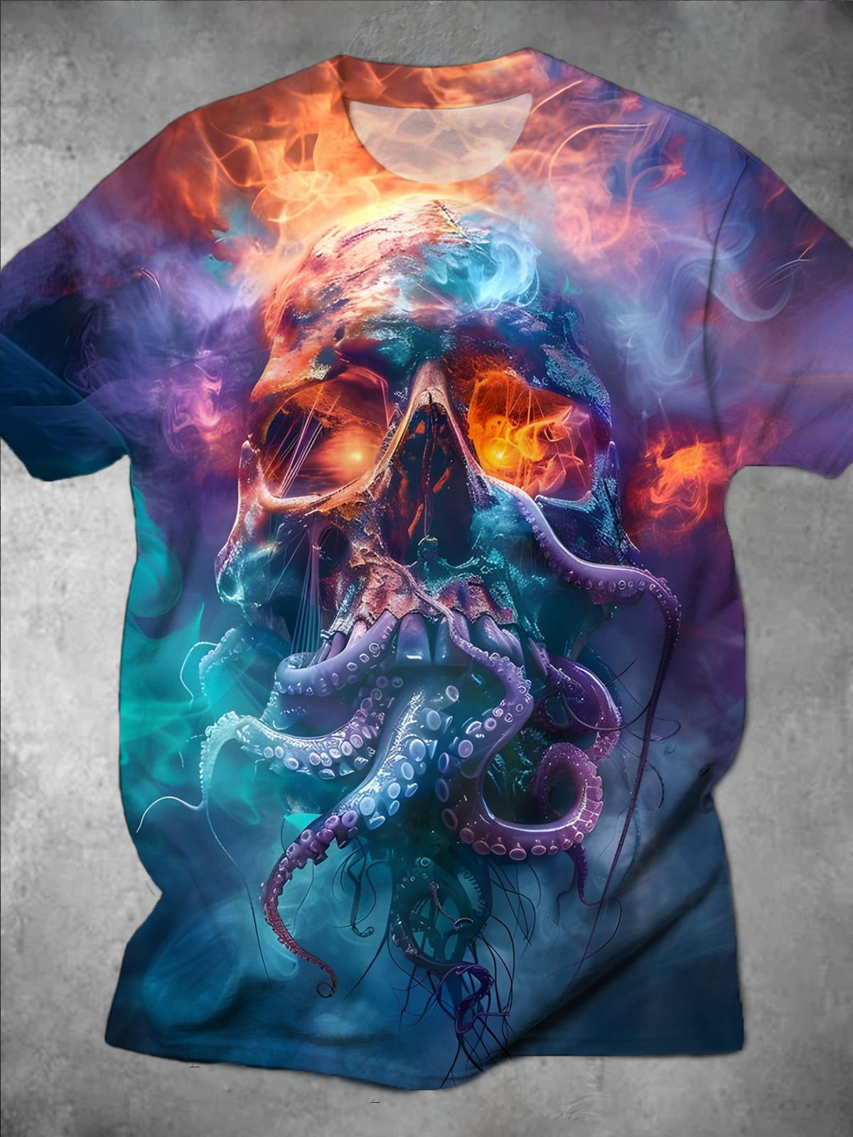 Octopus Skull Round Neck Short Sleeve Men's T-shirt