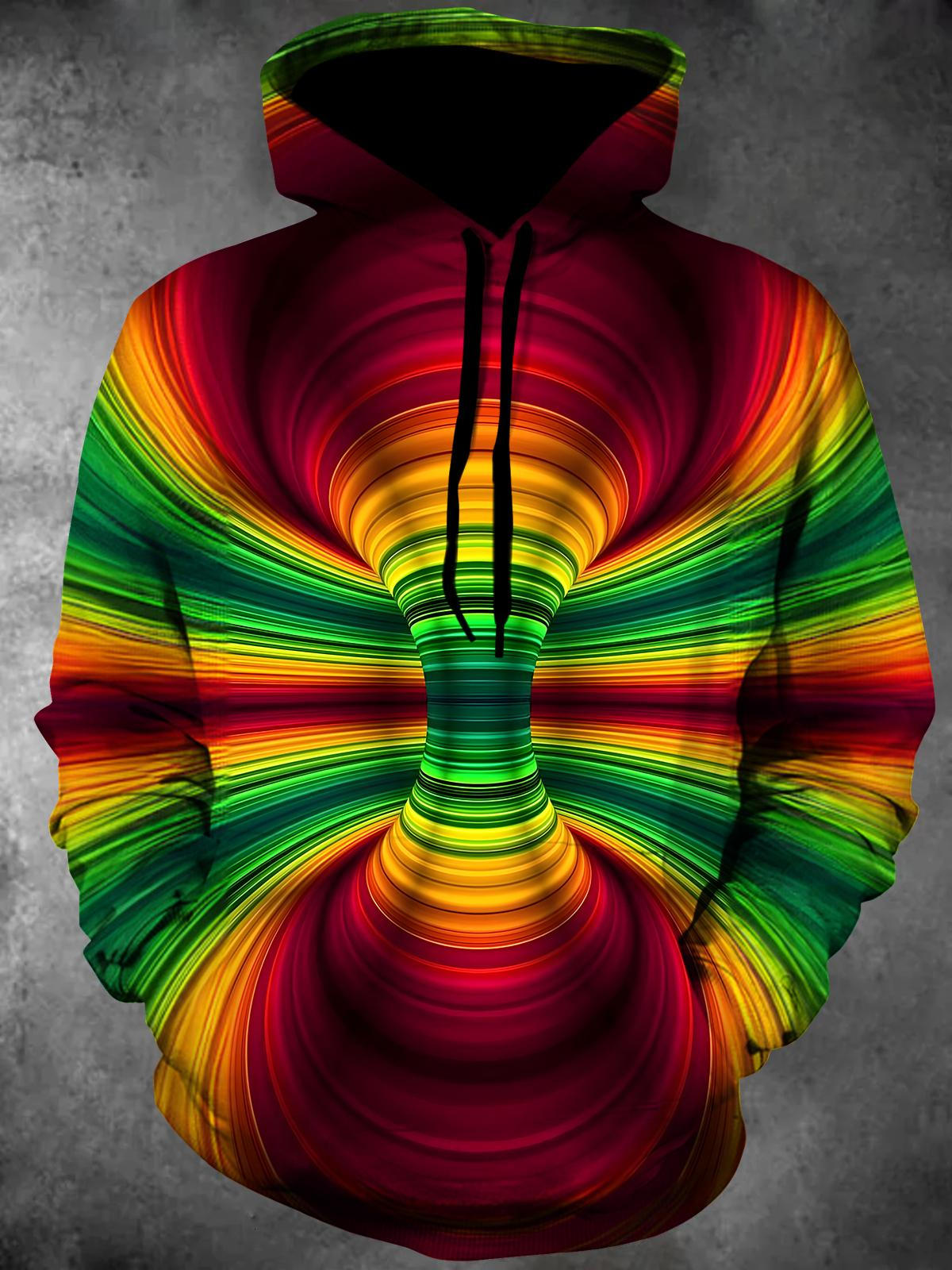 Abstract Long Sleeve Hooded Pocket Men's Top