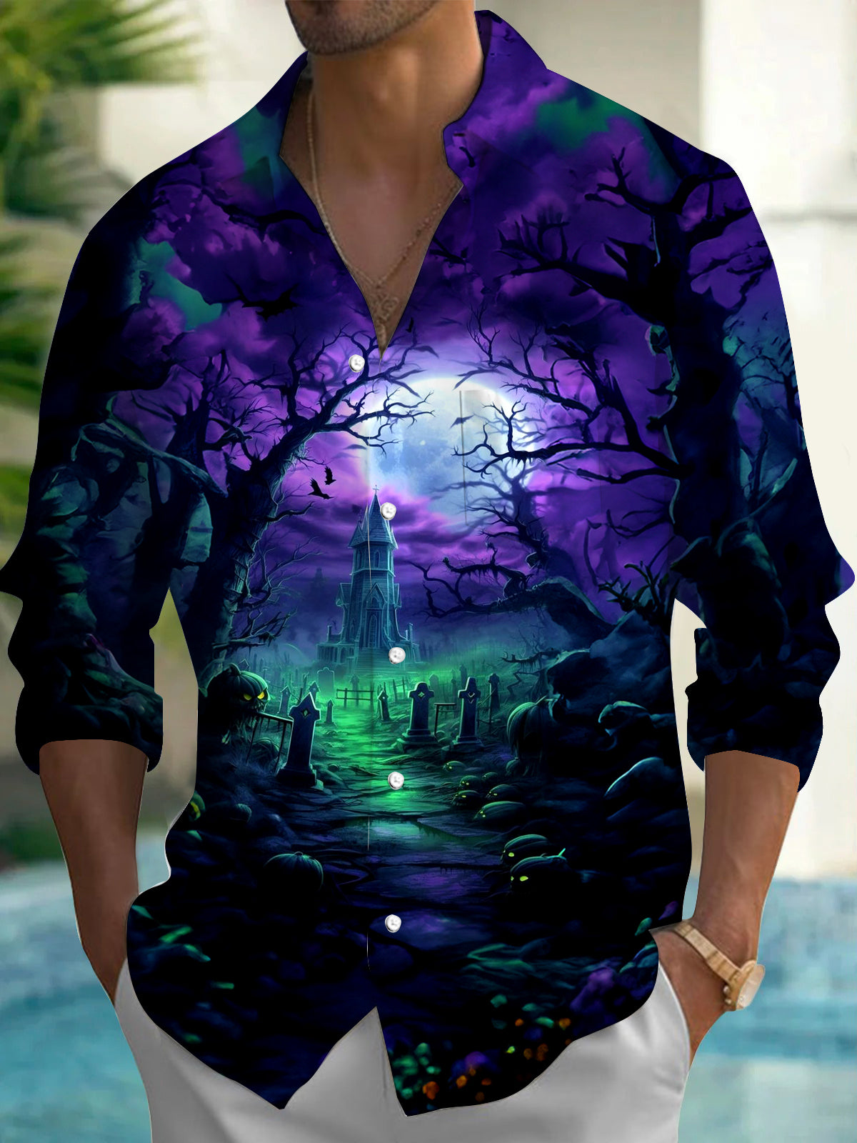 Halloween Men's Pocket Long Sleeve Shirts