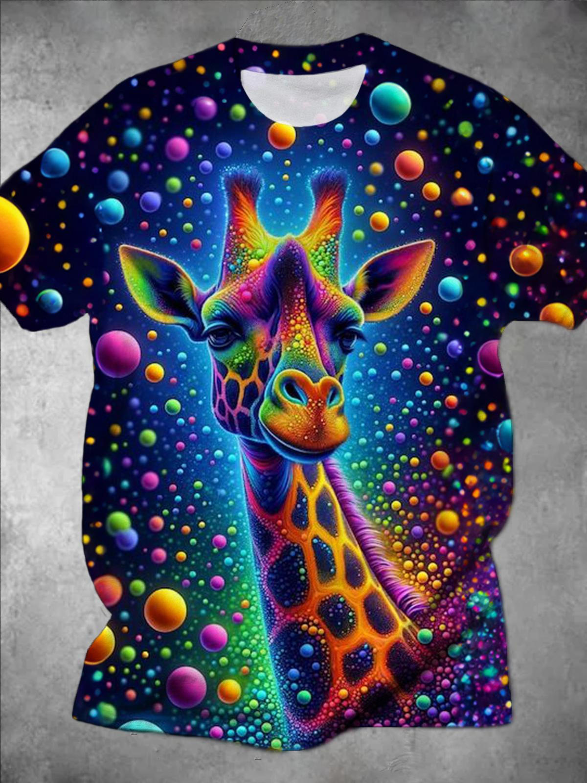 Giraffe Round Neck Short Sleeve Men's T-shirt