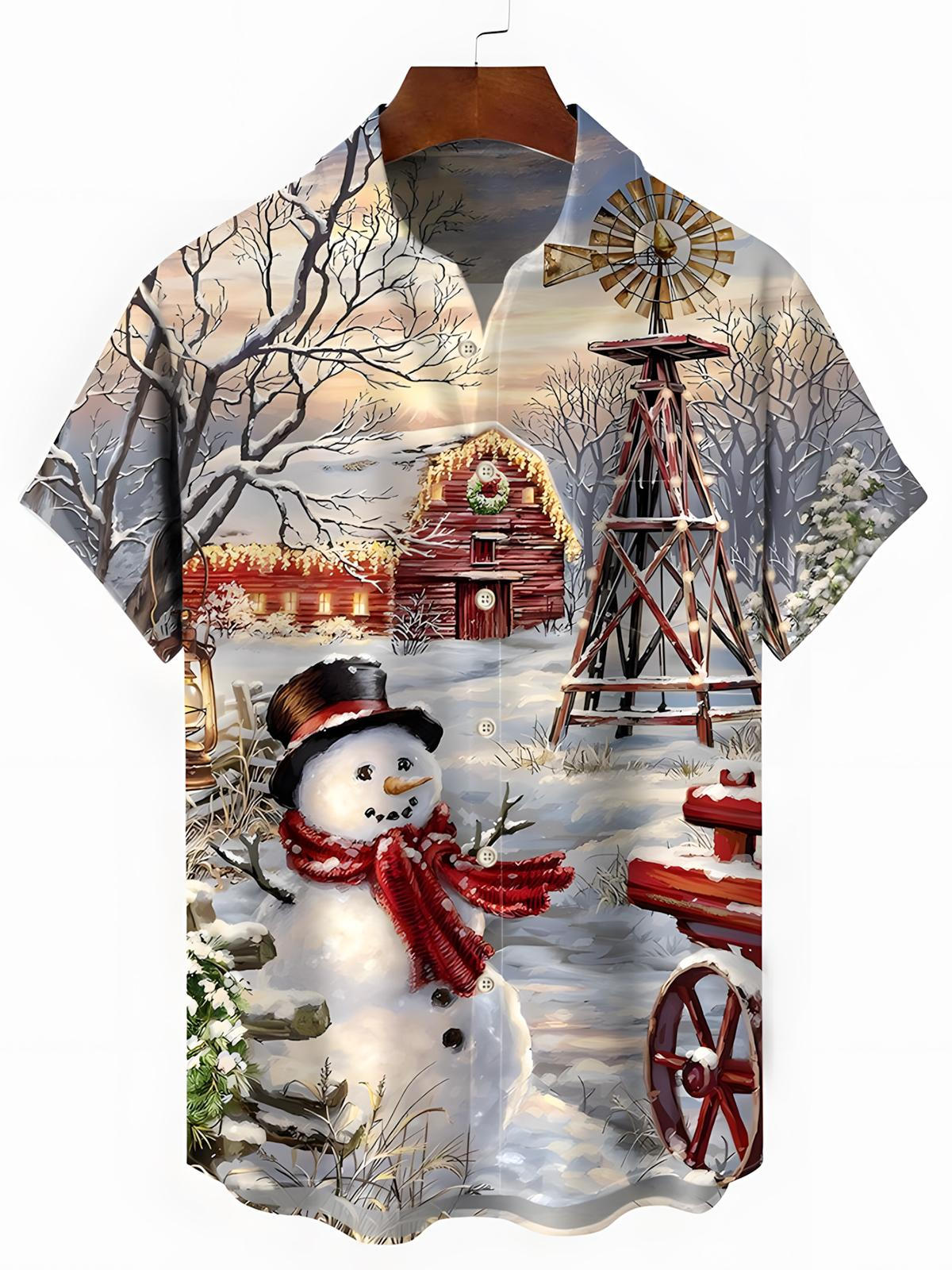 Christmas Snowman Men's Pocket Short Sleeve Shirts