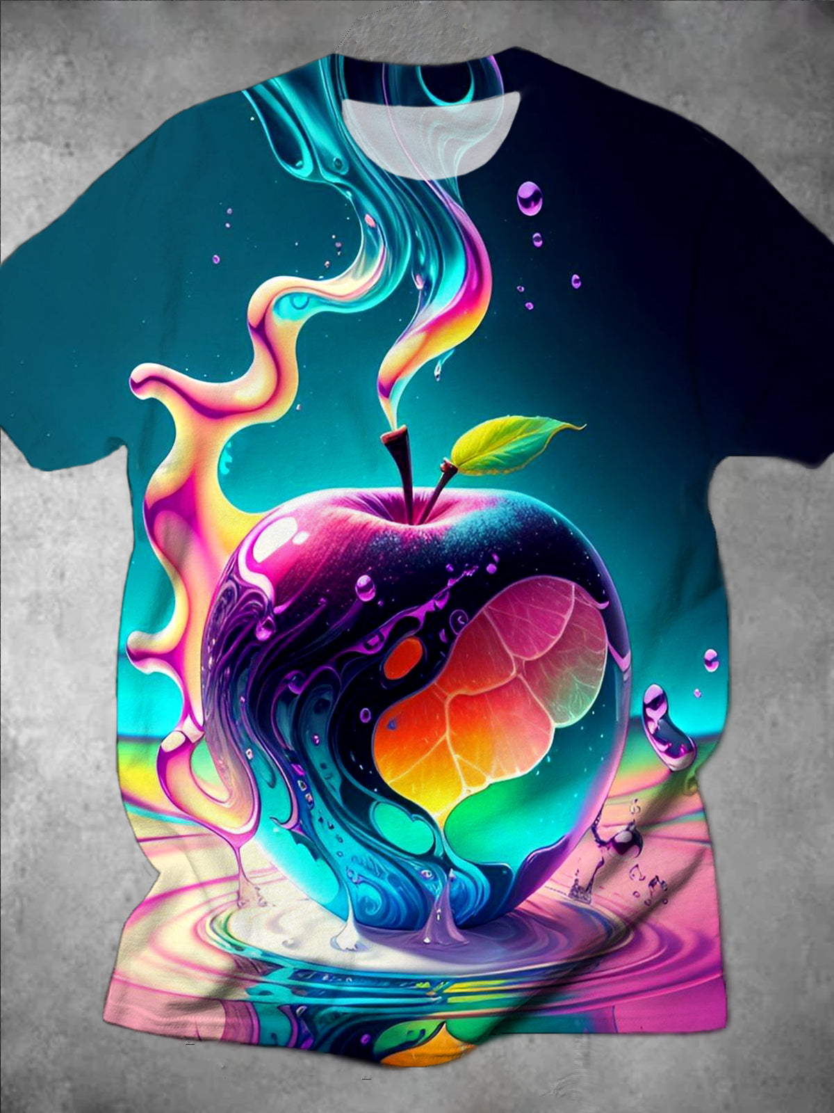 Apple Print Round Neck Short Sleeve Men's T-shirt