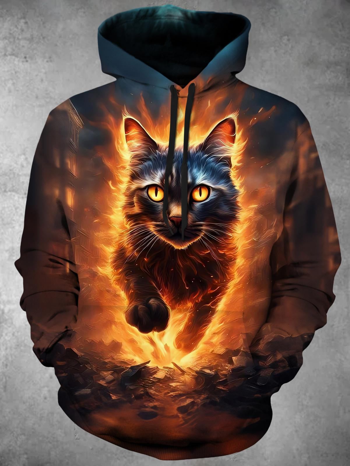 Cat Long Sleeve Hooded Pocket Men's Top