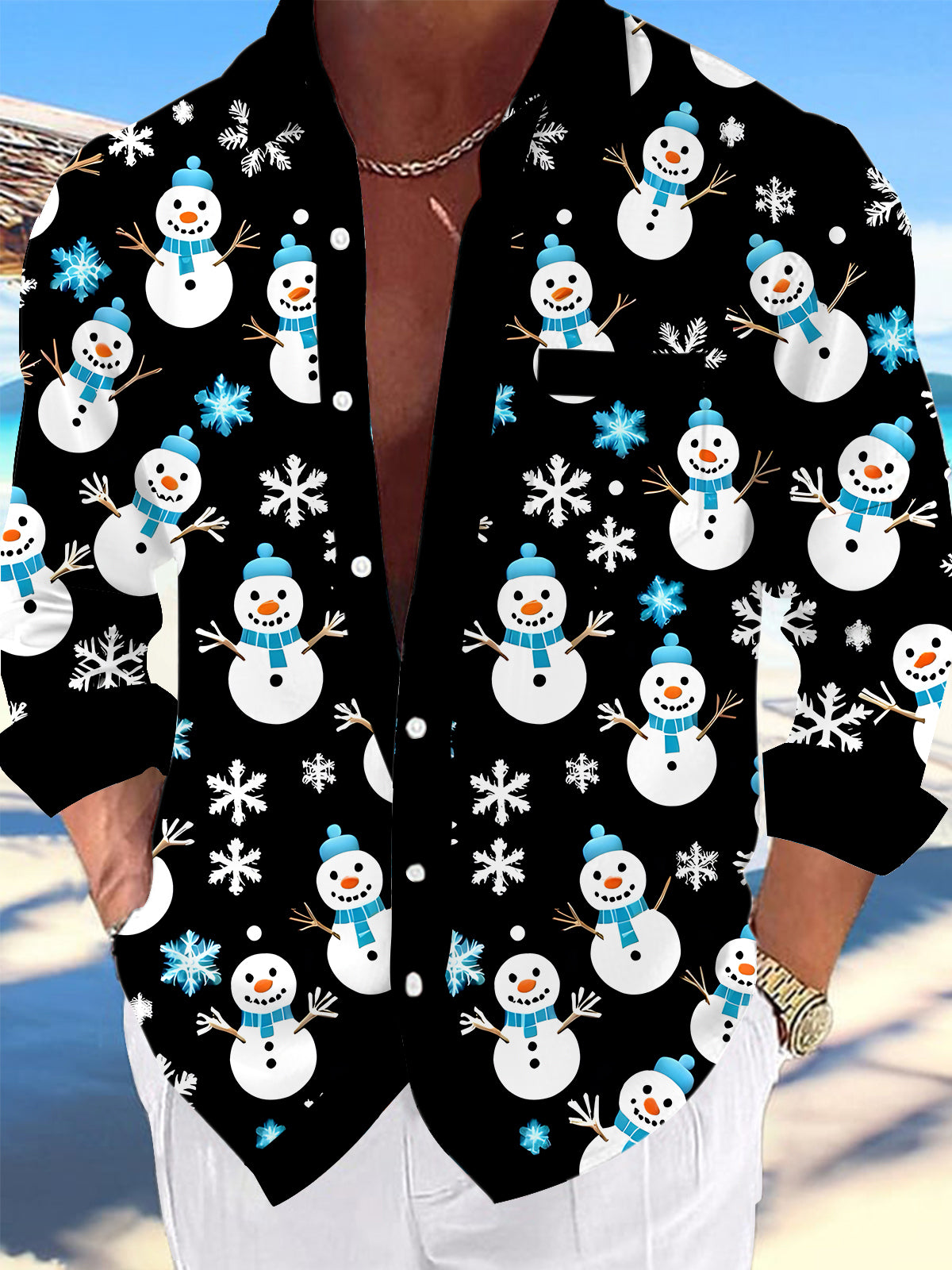 Snowman Men's Pocket Long Sleeve Shirts