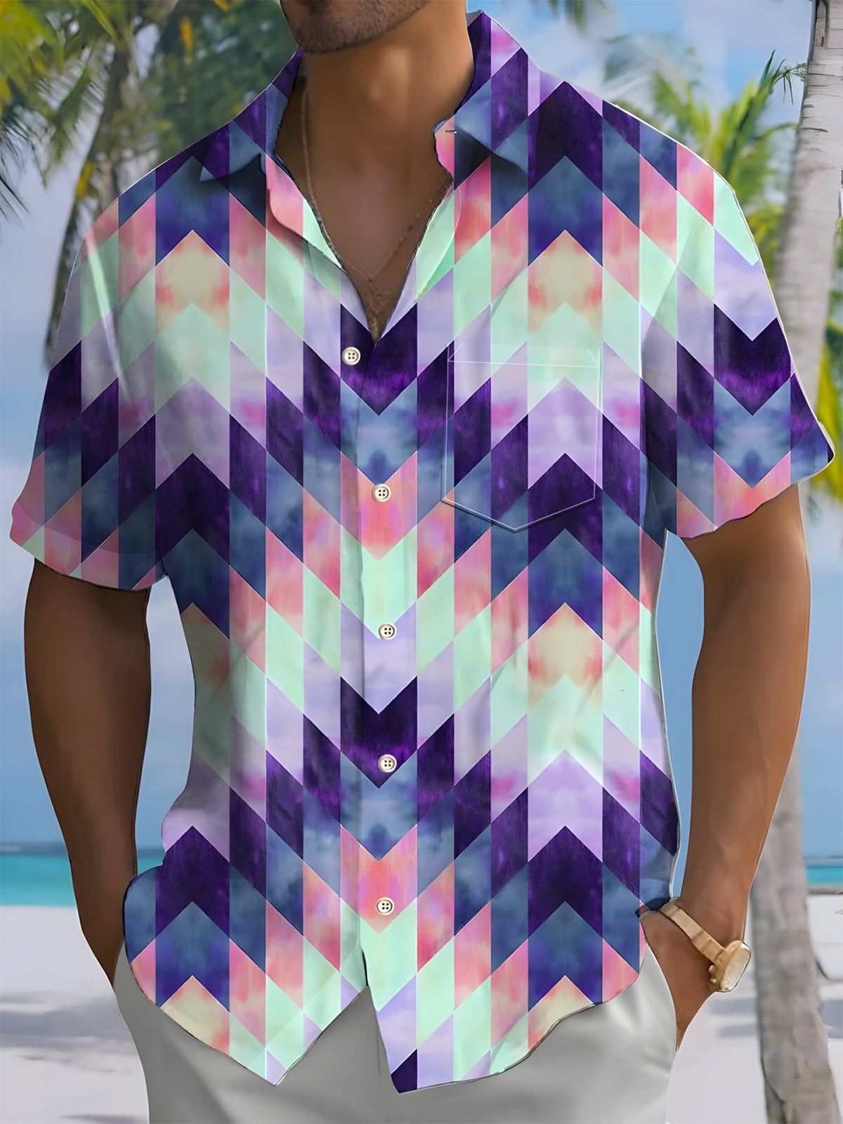 Geometric Men's Pocket Short Sleeve Shirts