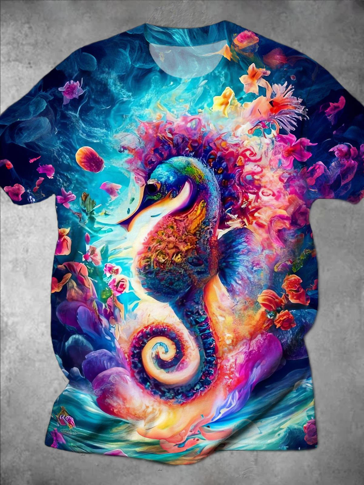 Marine Life Seahorse Round Neck Short Sleeve Men's T-shirt