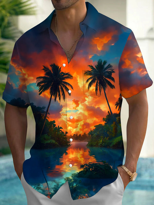 Coconut Tree Men's Pocket Short Sleeve Shirts