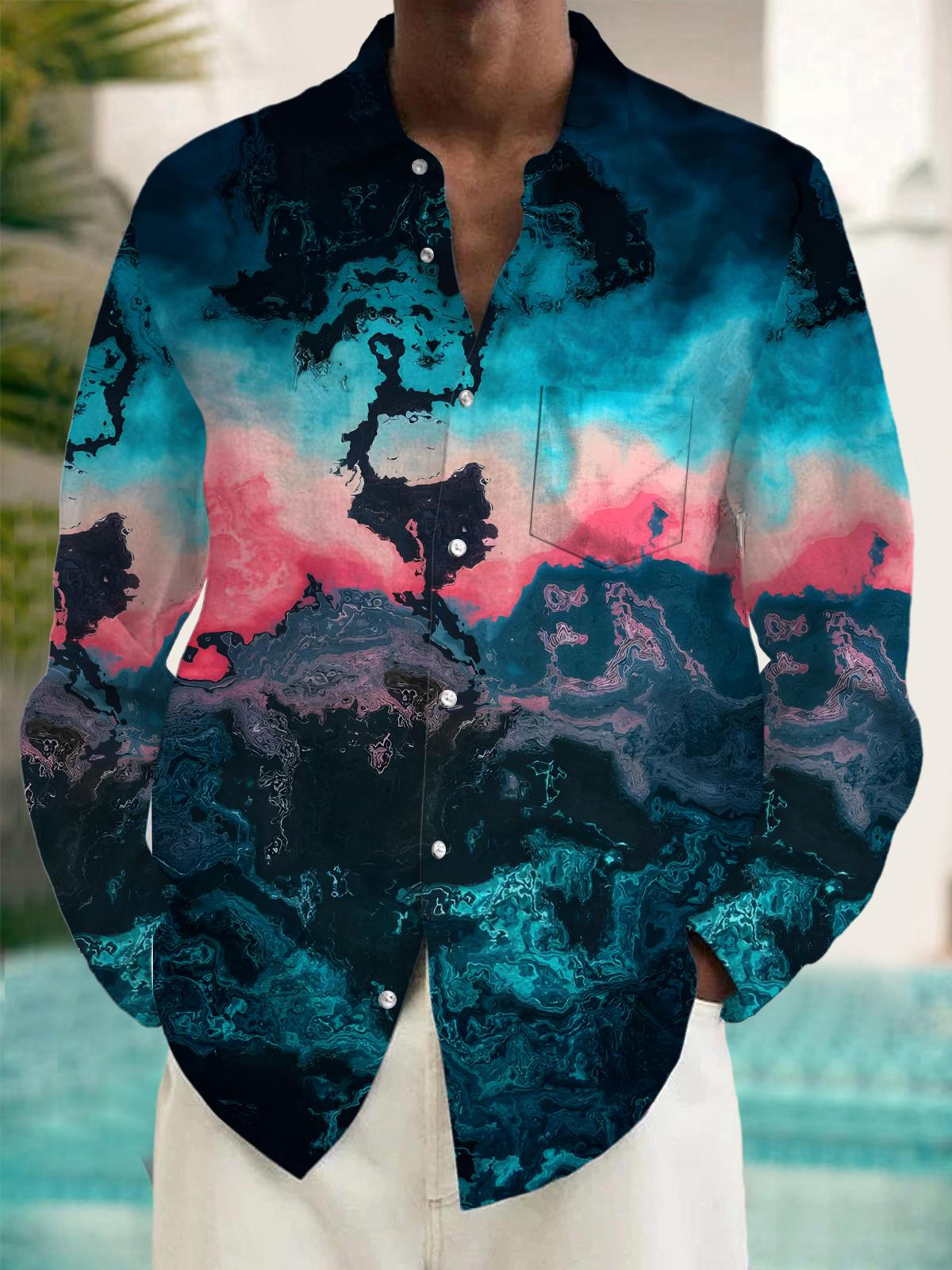 Tie Dye Men's Pocket Long Sleeve Shirts