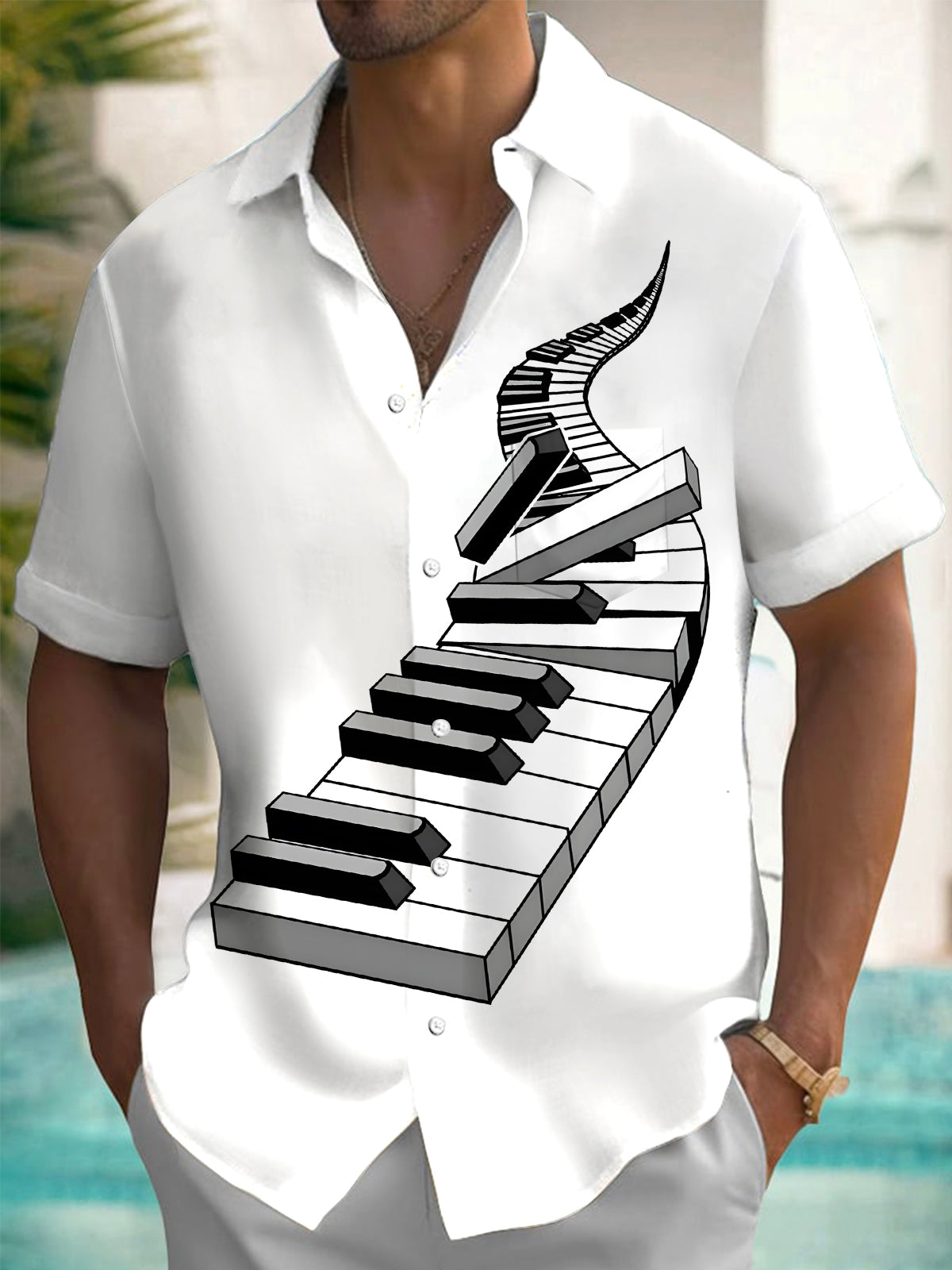 Piano Men's Pocket Short Sleeve Shirts