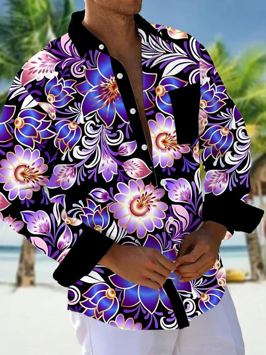 Floral Men's Pocket Long Sleeve Shirts