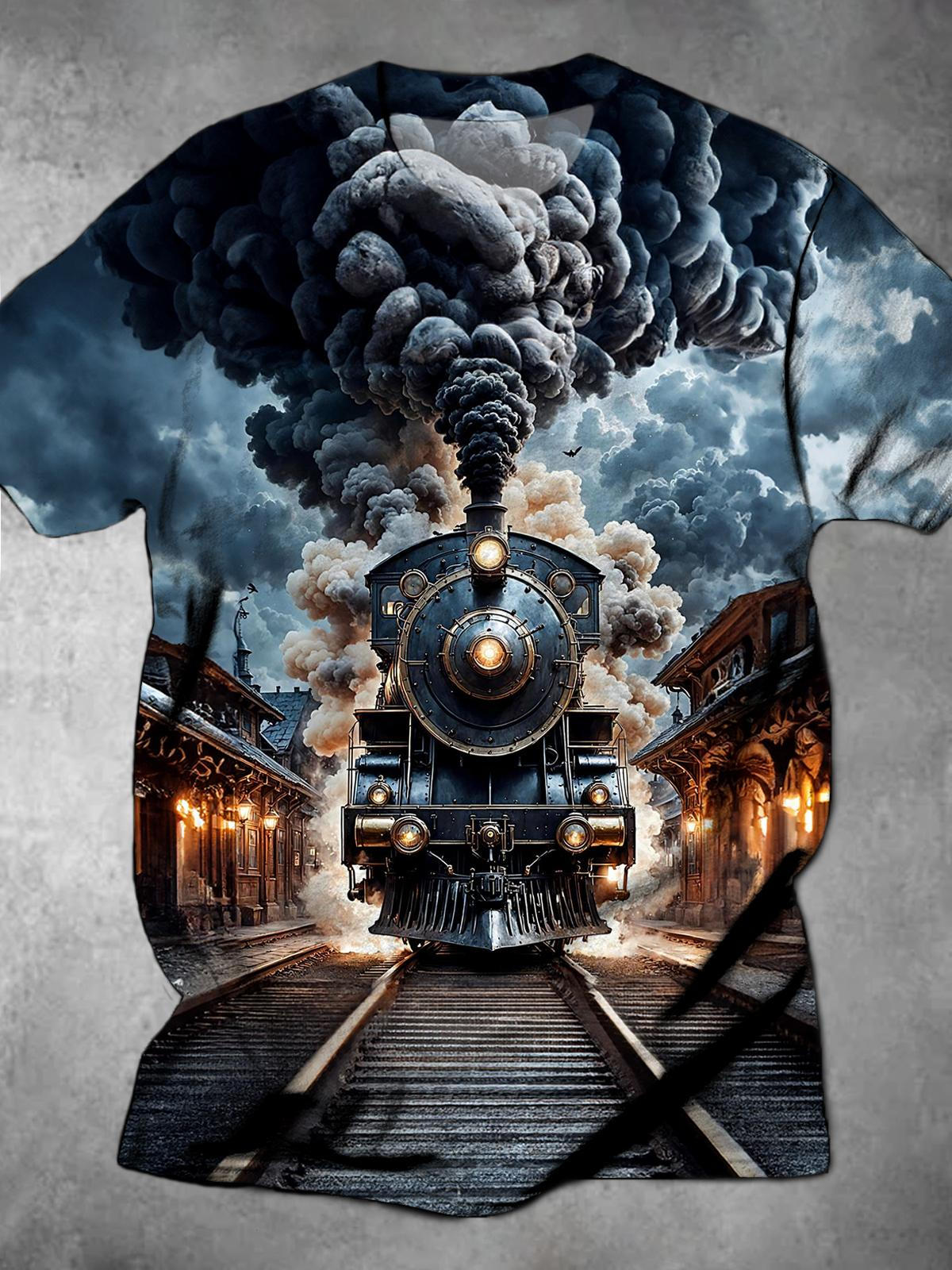 Train Round Neck Short Sleeve Men's T-shirt