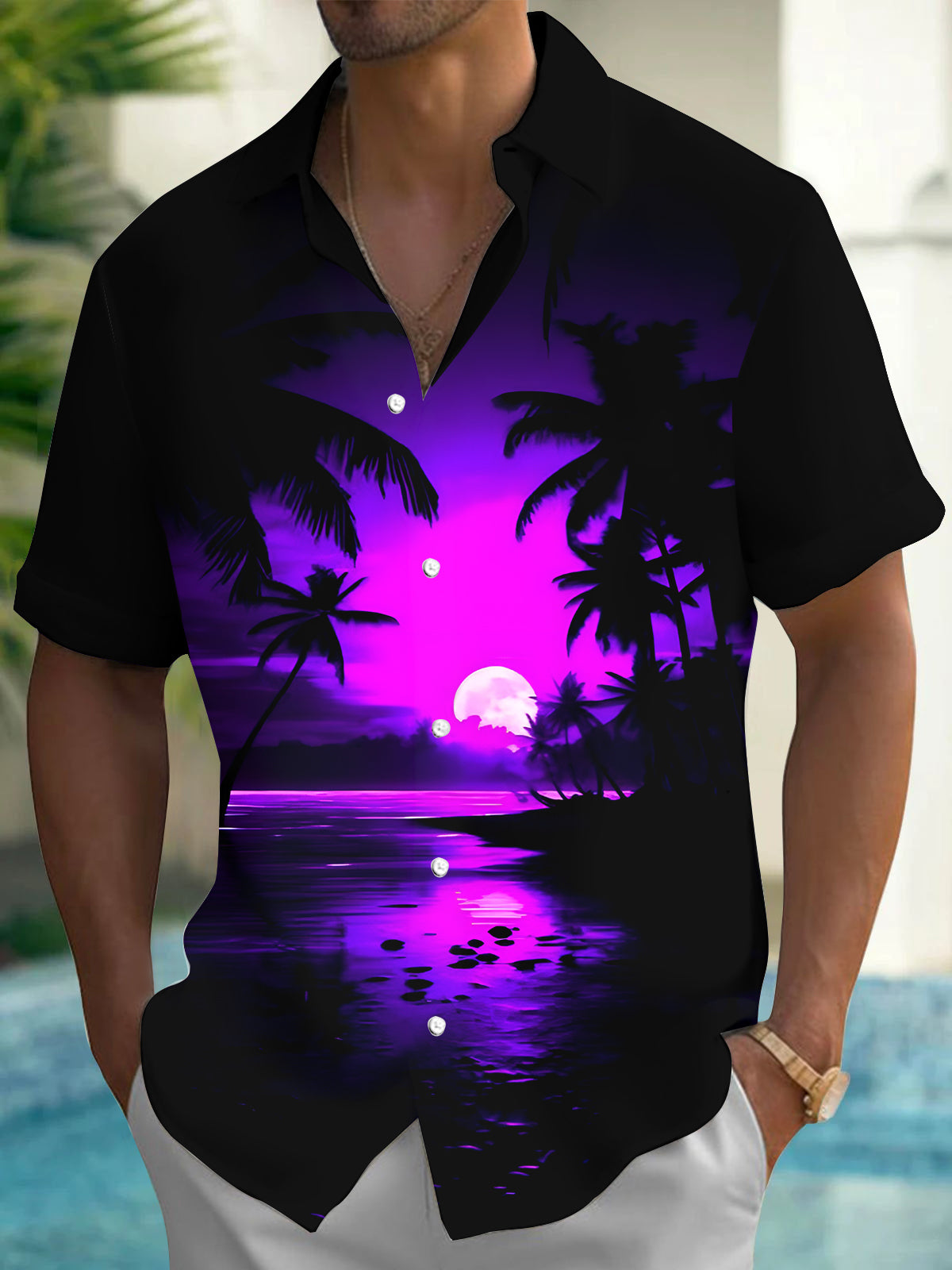 Coconut Tree Men's Pocket Short Sleeve Shirts