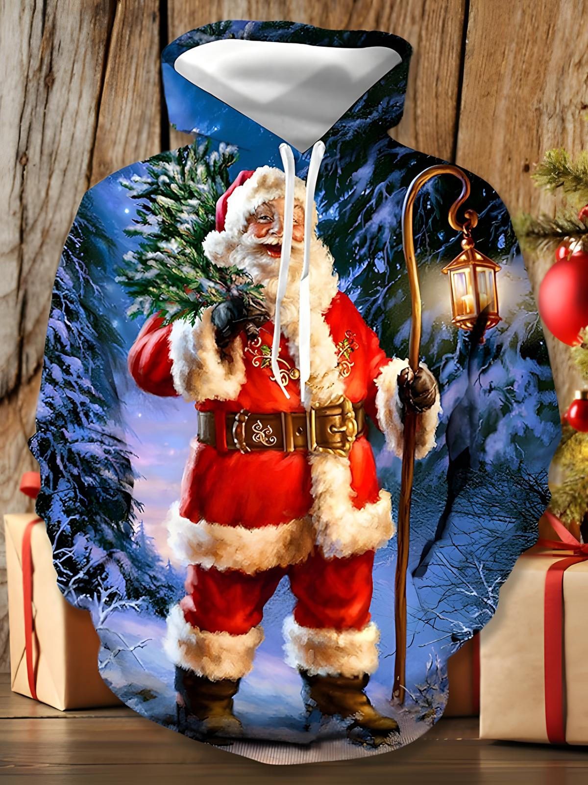 Santa Claus Long Sleeve Hooded Pocket Men's Top