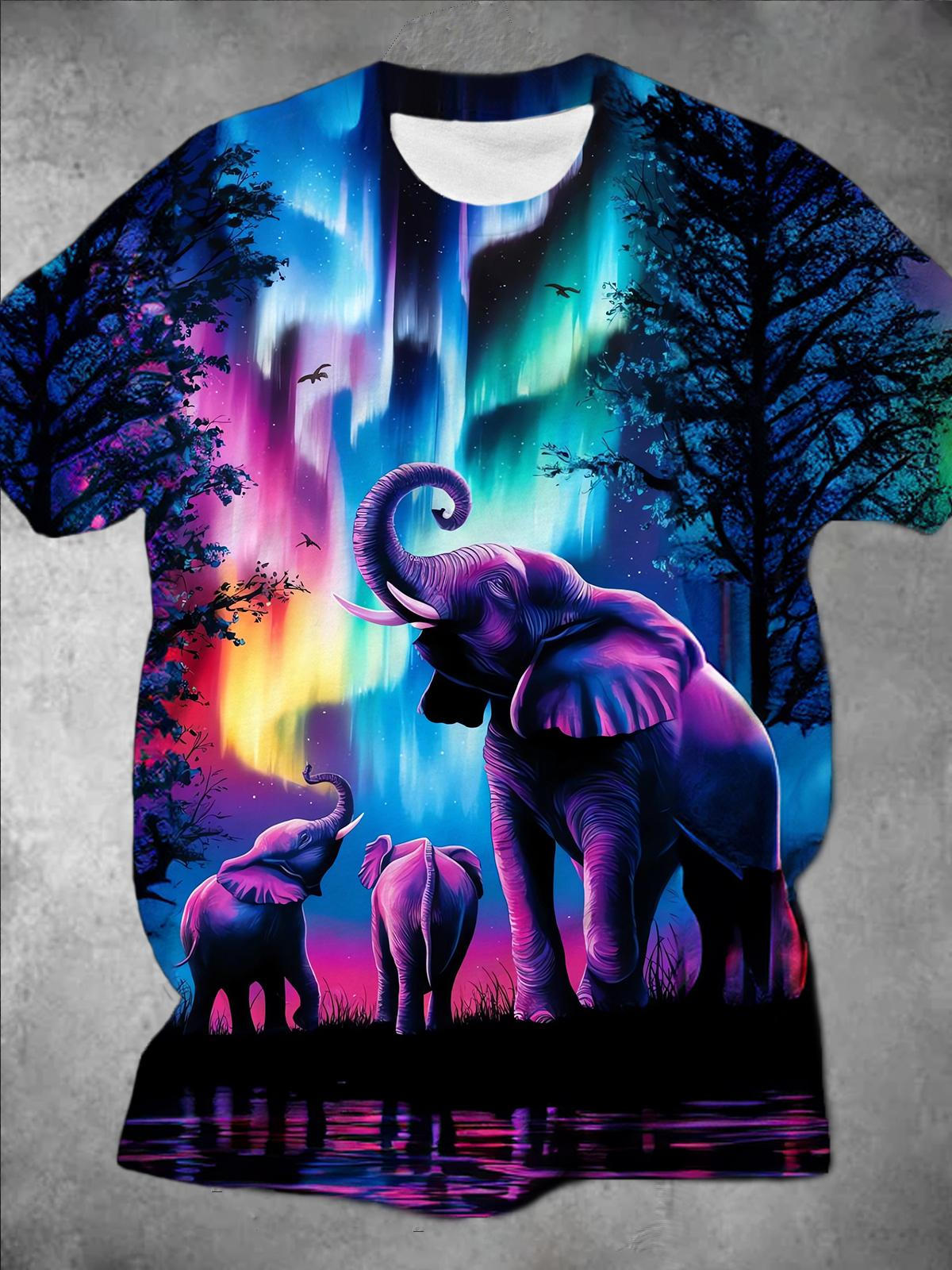 Elephant Round Neck Short Sleeve Men's T-shirt