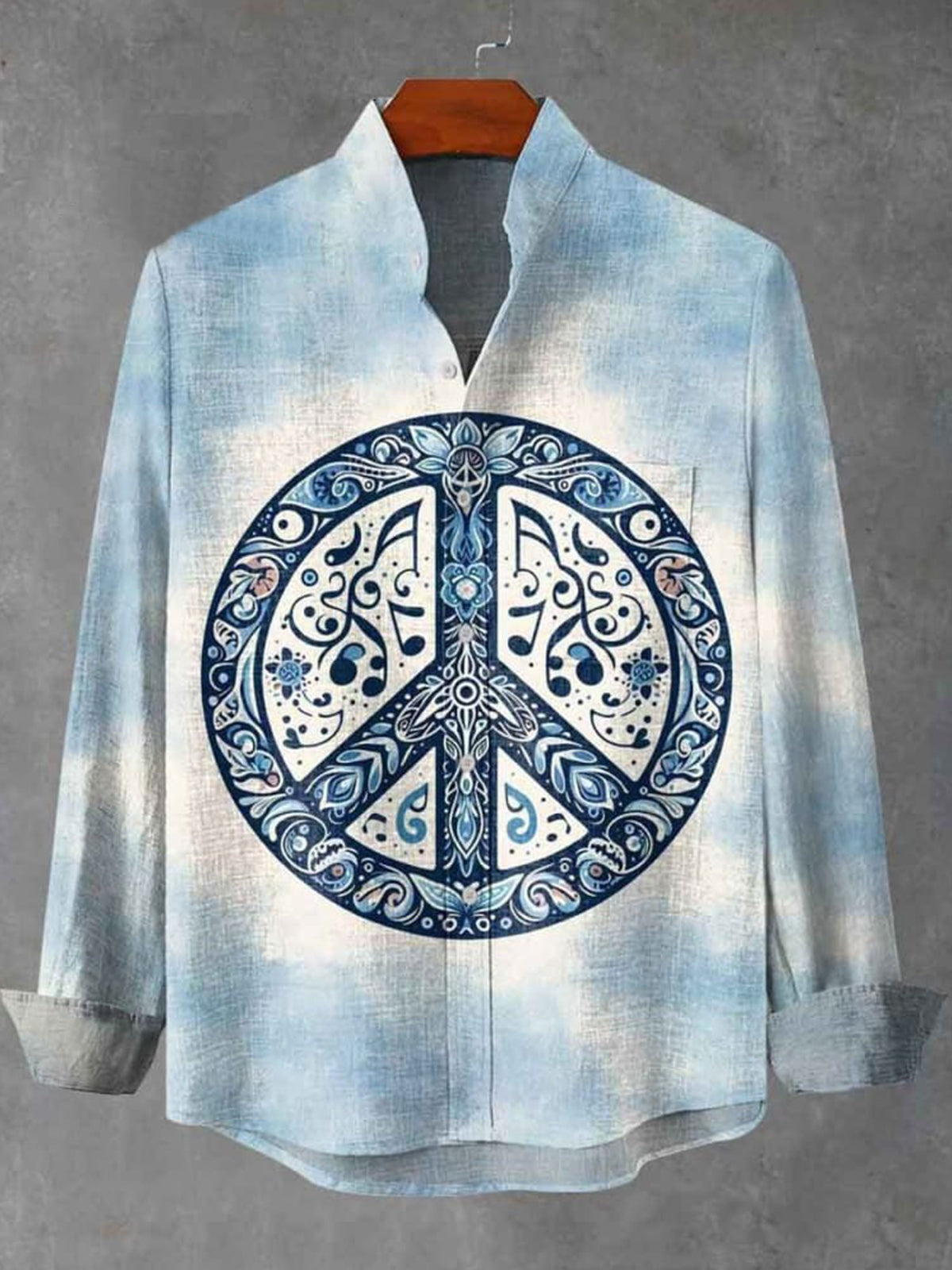 Hippie Art Men's Pocket Long Sleeve Stand Collar Shirts