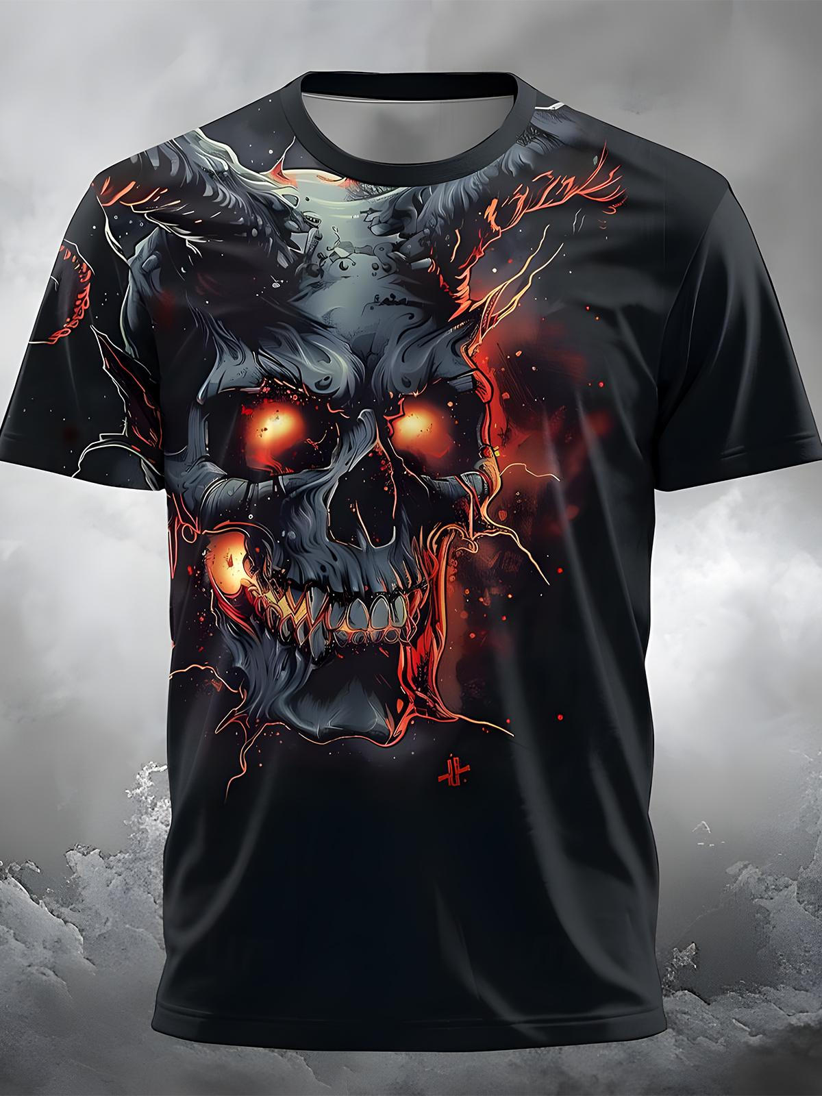 Skull Round Neck Short Sleeve Men's T-shirt