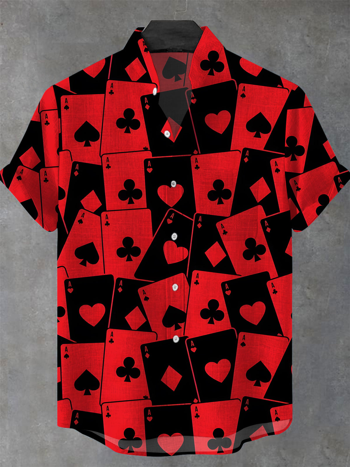 Poker Men's Pocket Short Sleeve Stand Collar Shirts