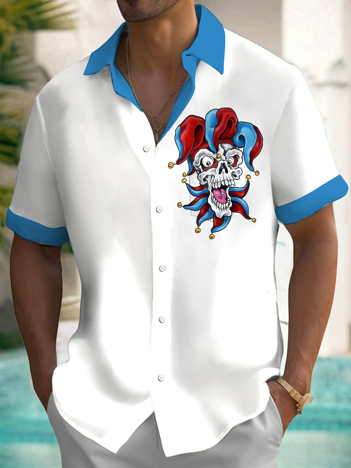 Clown Skull Men's Pocket Short Sleeve Shirts