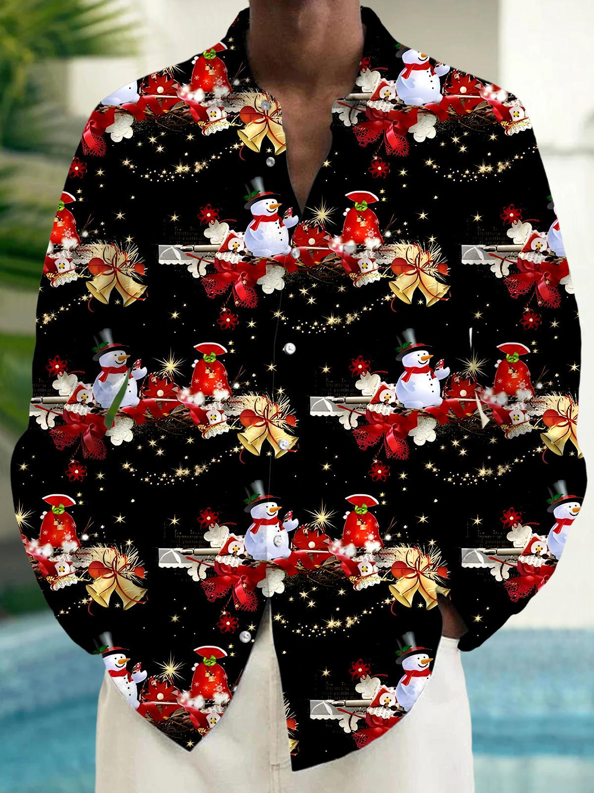 Christmas Snowman Men's Pocket Long Sleeve Shirts