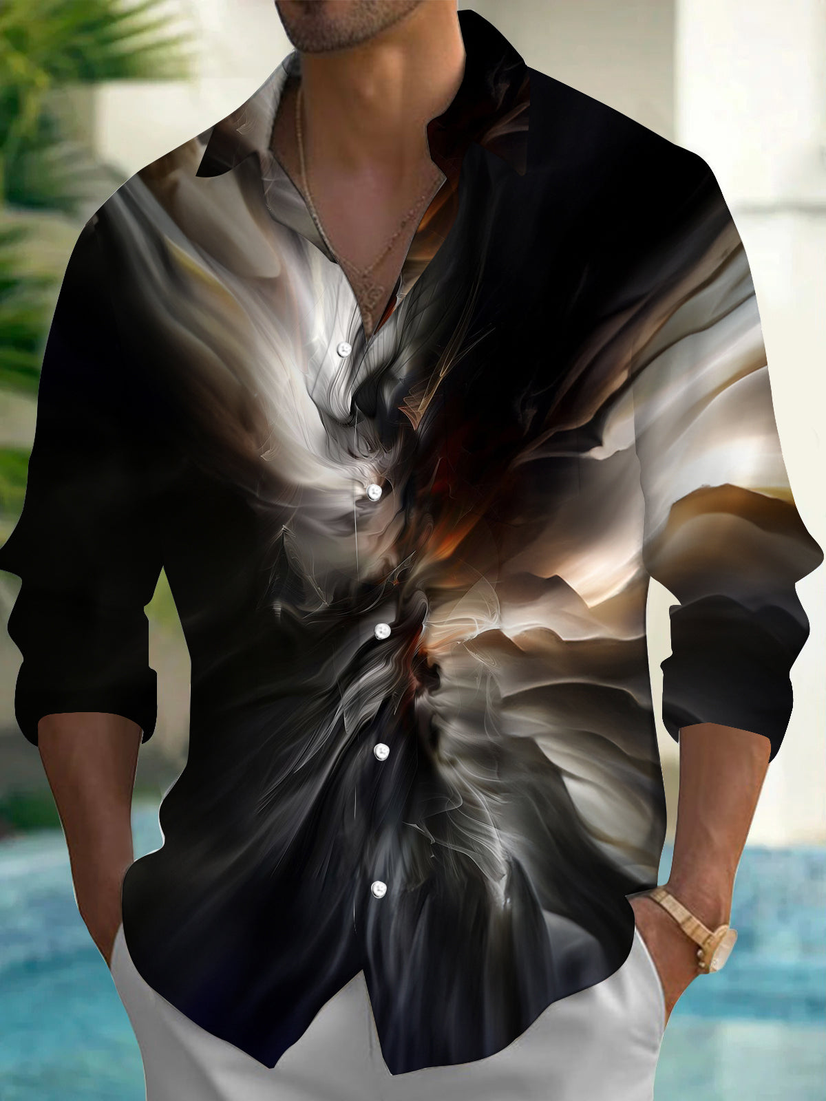 Abstract Men's Pocket Long Sleeve Shirts