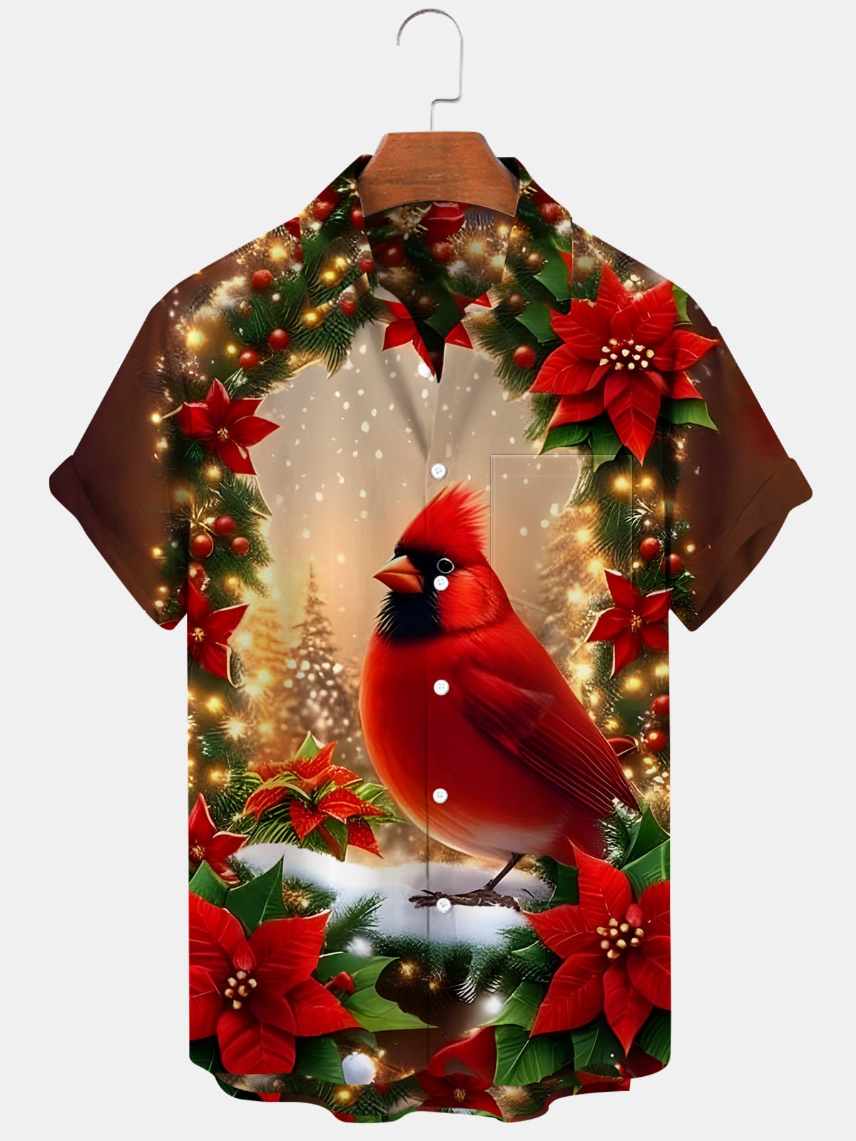 Christmas Red Bird Men's Pocket Short Sleeve Shirts