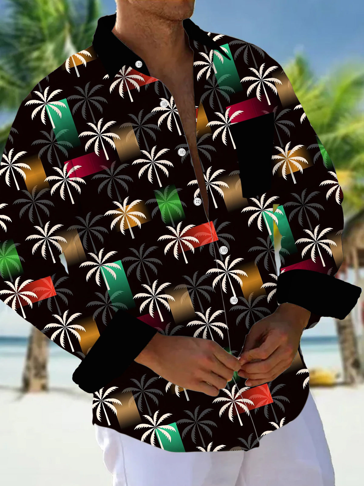 Coconut Tree Men's Pocket Long Sleeve Shirts