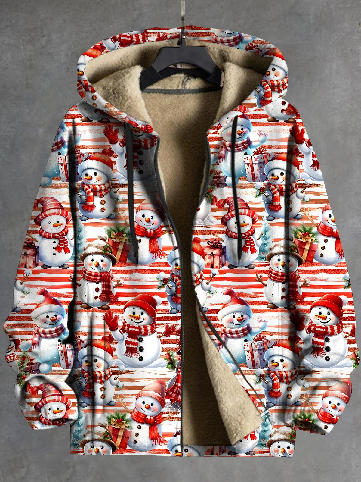 Christmas Snowman Long Sleeve Hooded Zipper Men's Coat