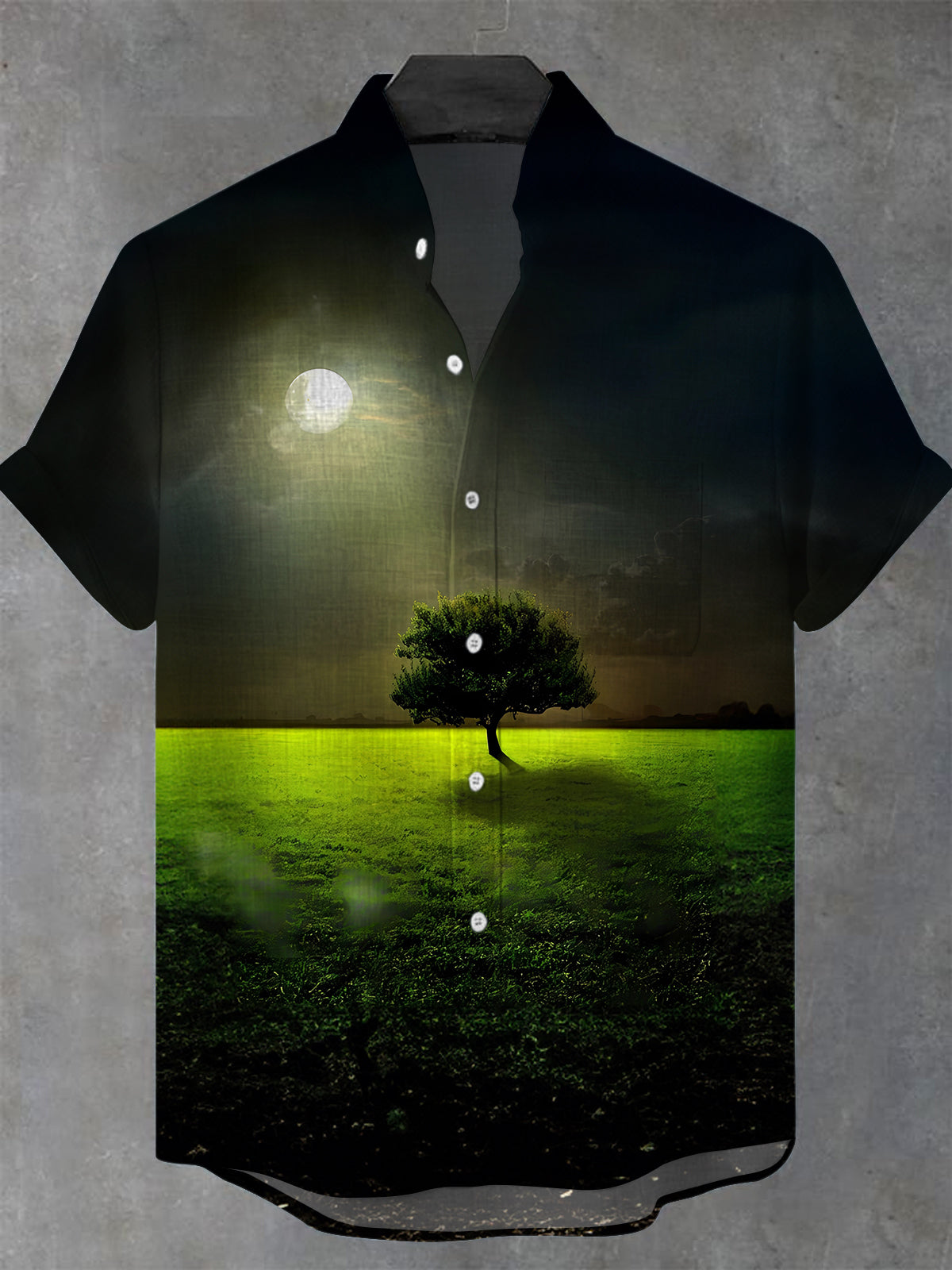 Moon Tree Men's Pocket Short Sleeve Stand Collar Shirts