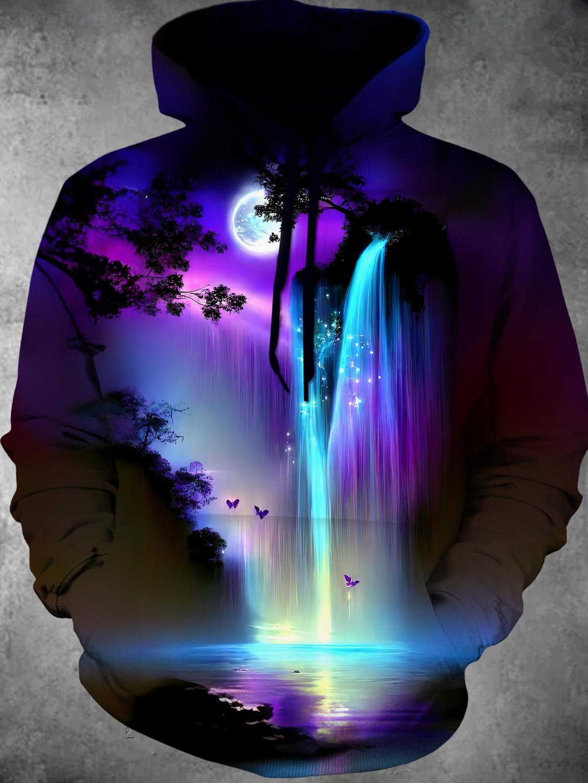 Waterfall Long Sleeve Hooded Pocket Men's Top