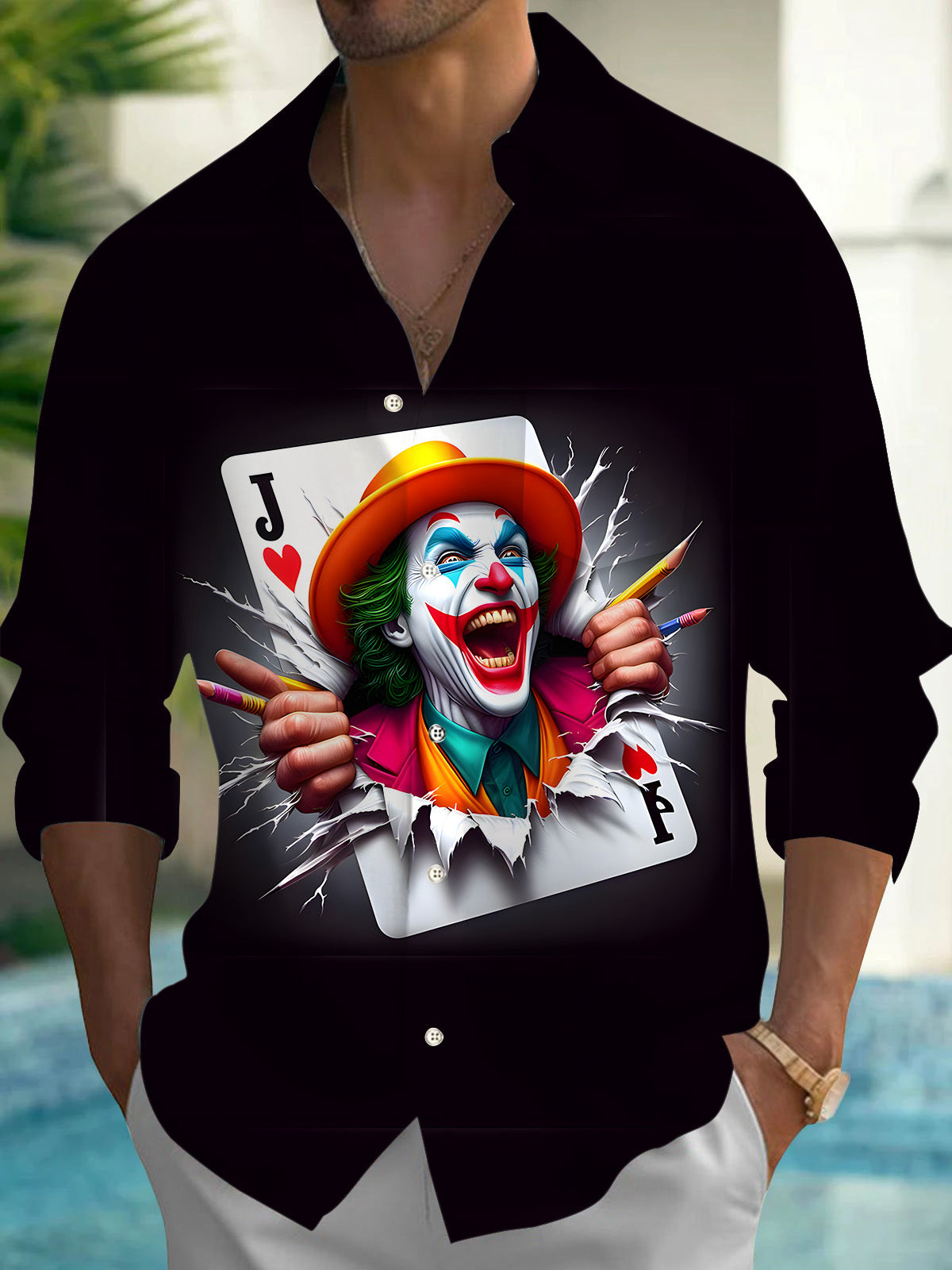 Joker Poker Men's Pocket Long Sleeve Shirts