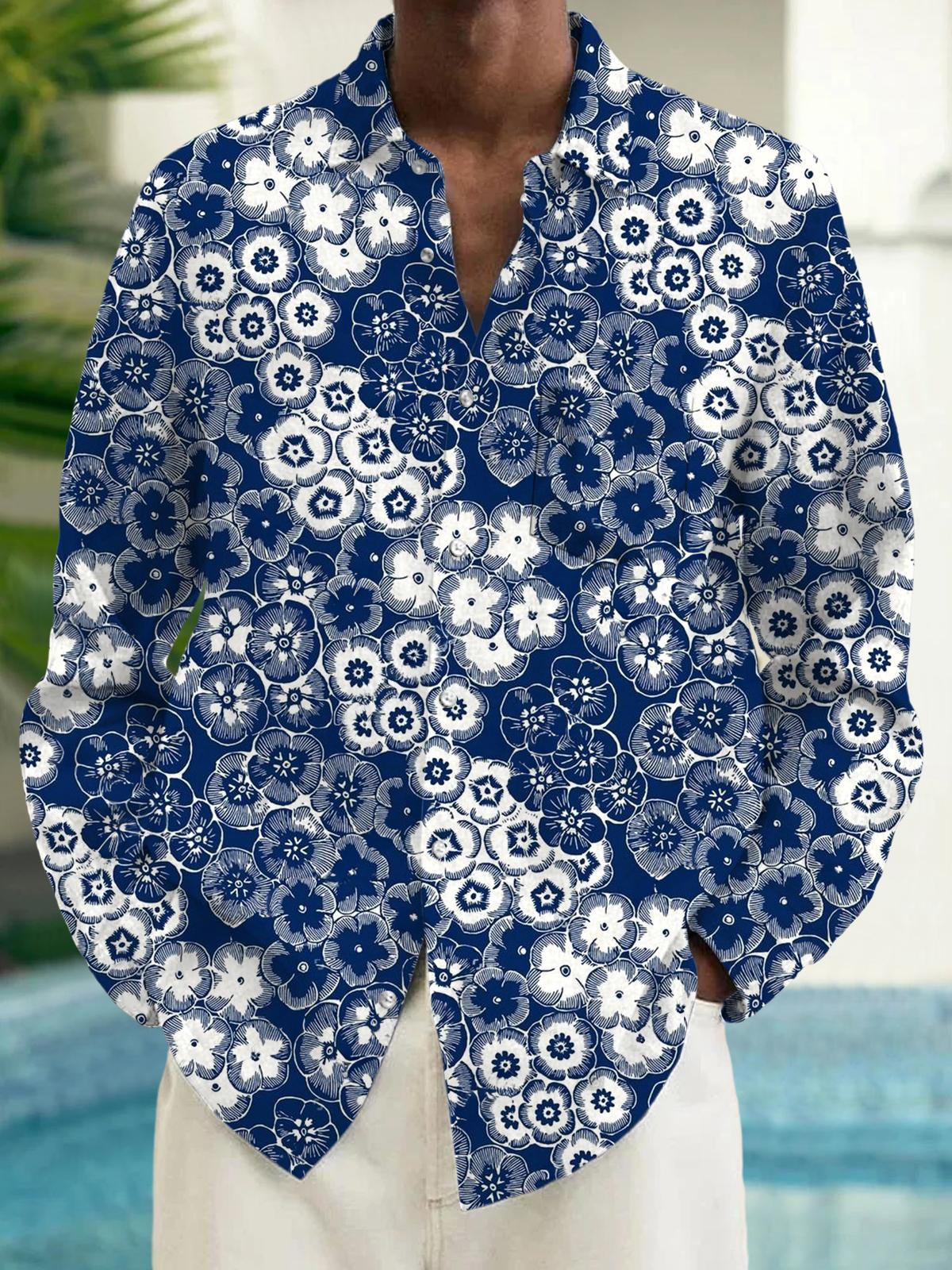 Floral Men's Pocket Long Sleeve Shirts