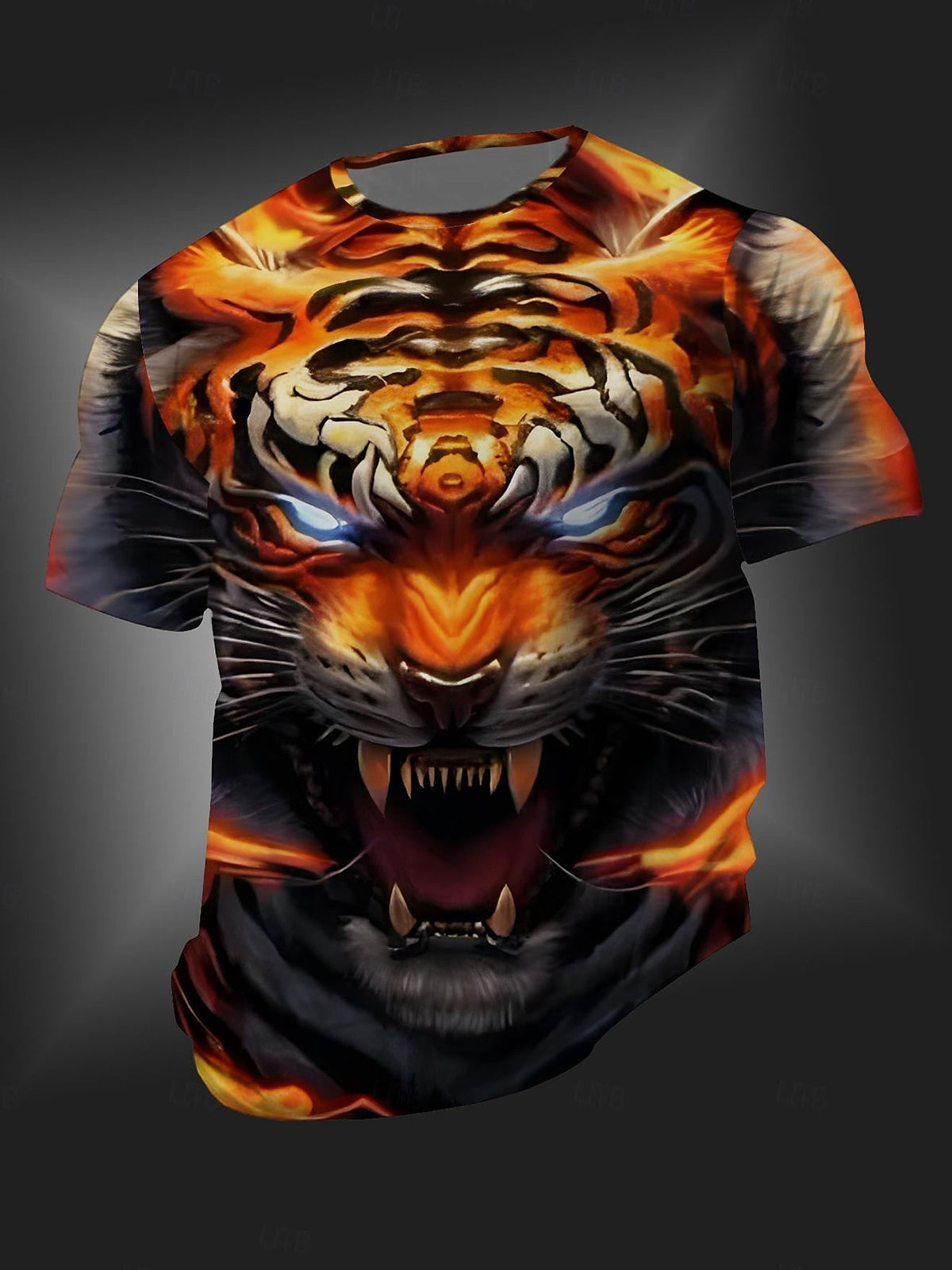 Tiger Print Round Neck Short Sleeve Men's T-shirt