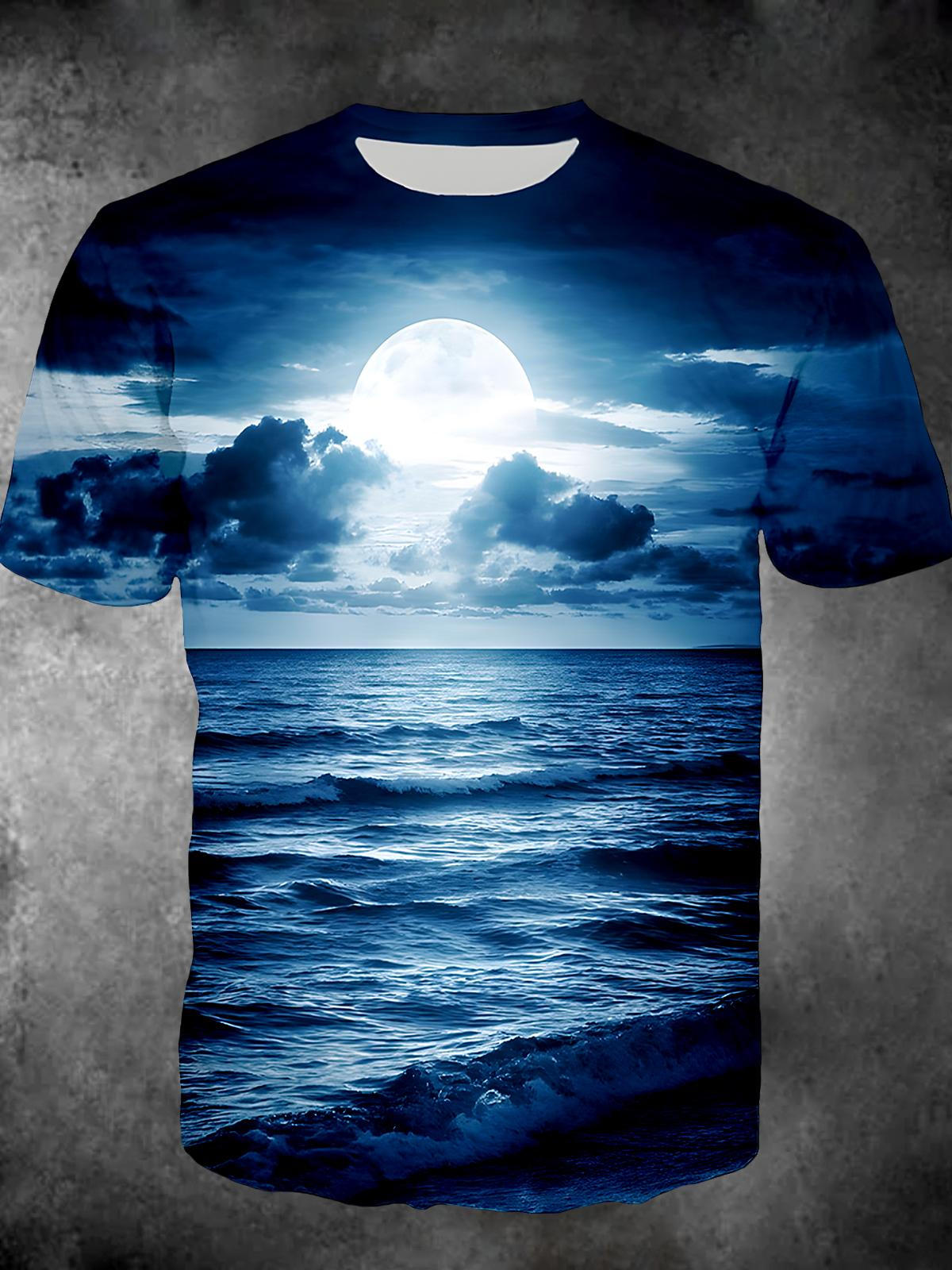 Moon Round Neck Short Sleeve Men's T-shirt