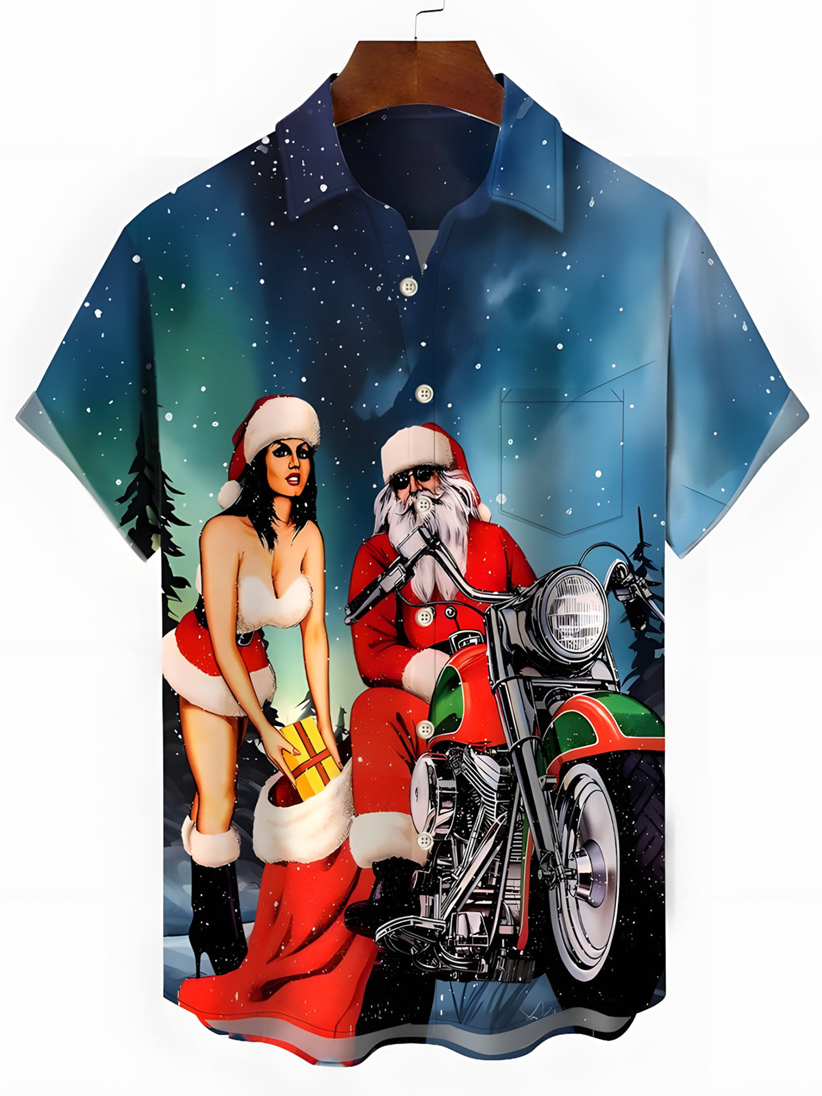 Christmas Motorcycle Men's Pocket Short Sleeve Shirts