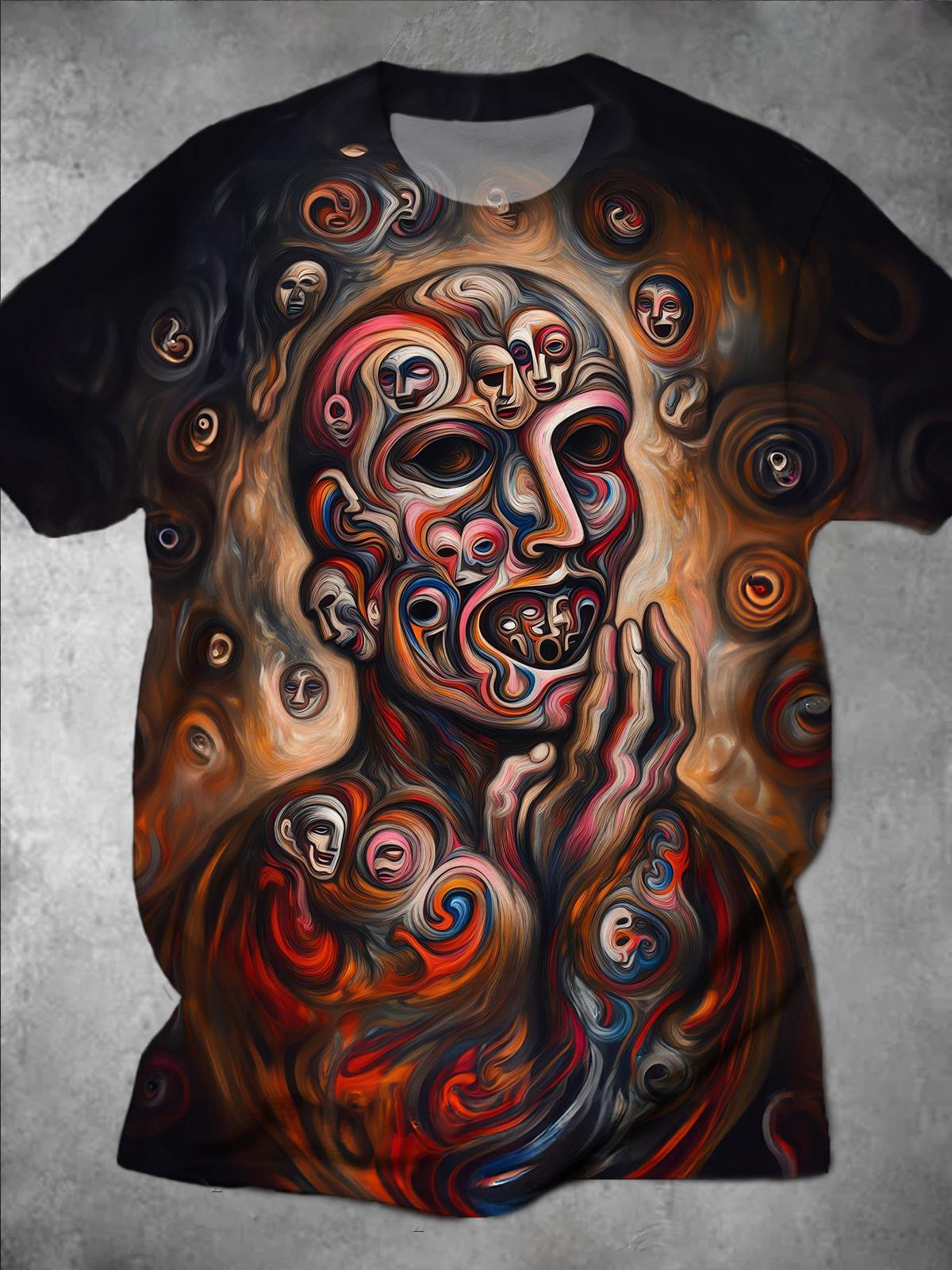 Face Art Round Neck Short Sleeve Men's T-shirt