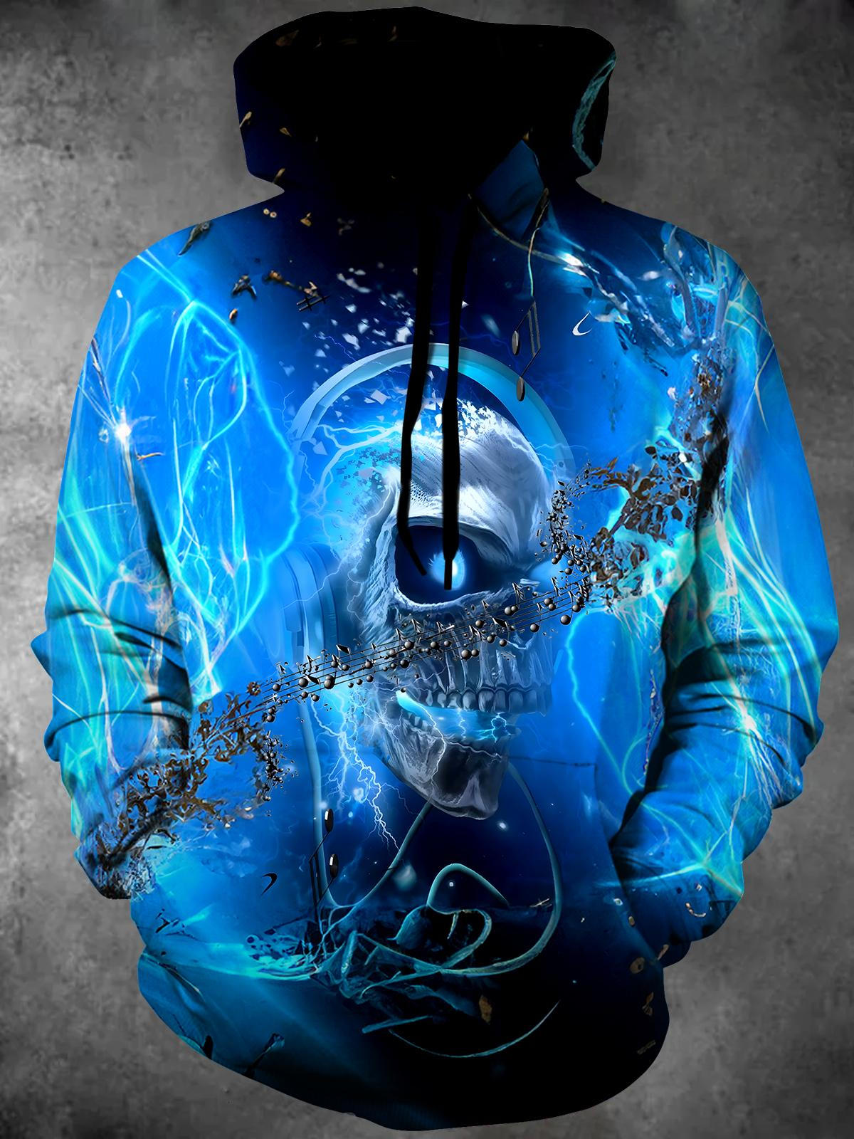 Skull Long Sleeve Hooded Pocket Men's Top