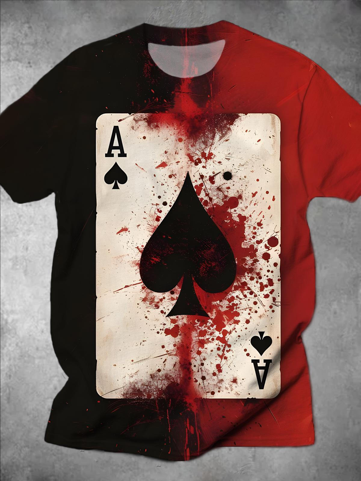 Poker Round Neck Short Sleeve Men's T-shirt