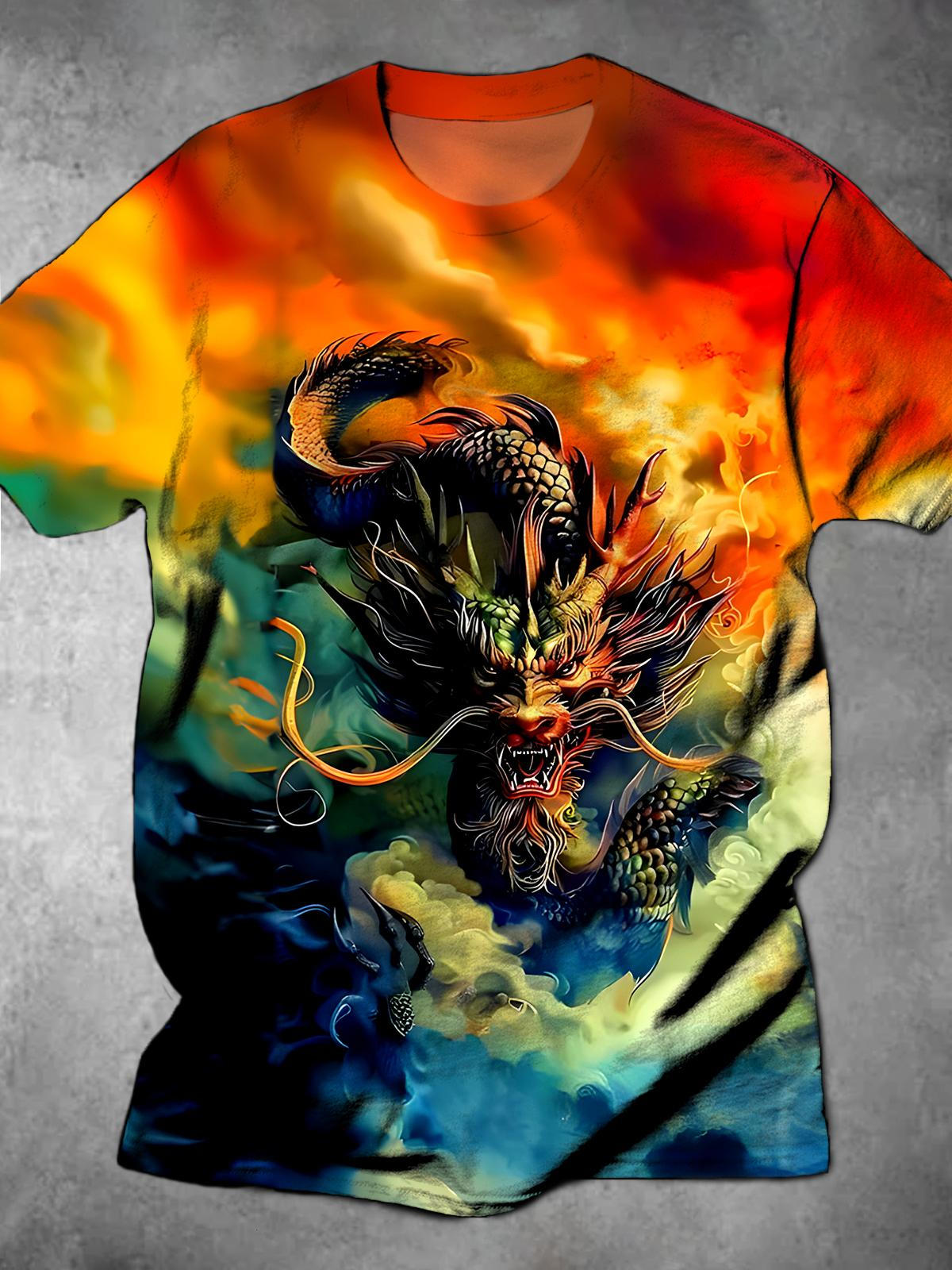 Dragon Round Neck Short Sleeve Men's T-shirt